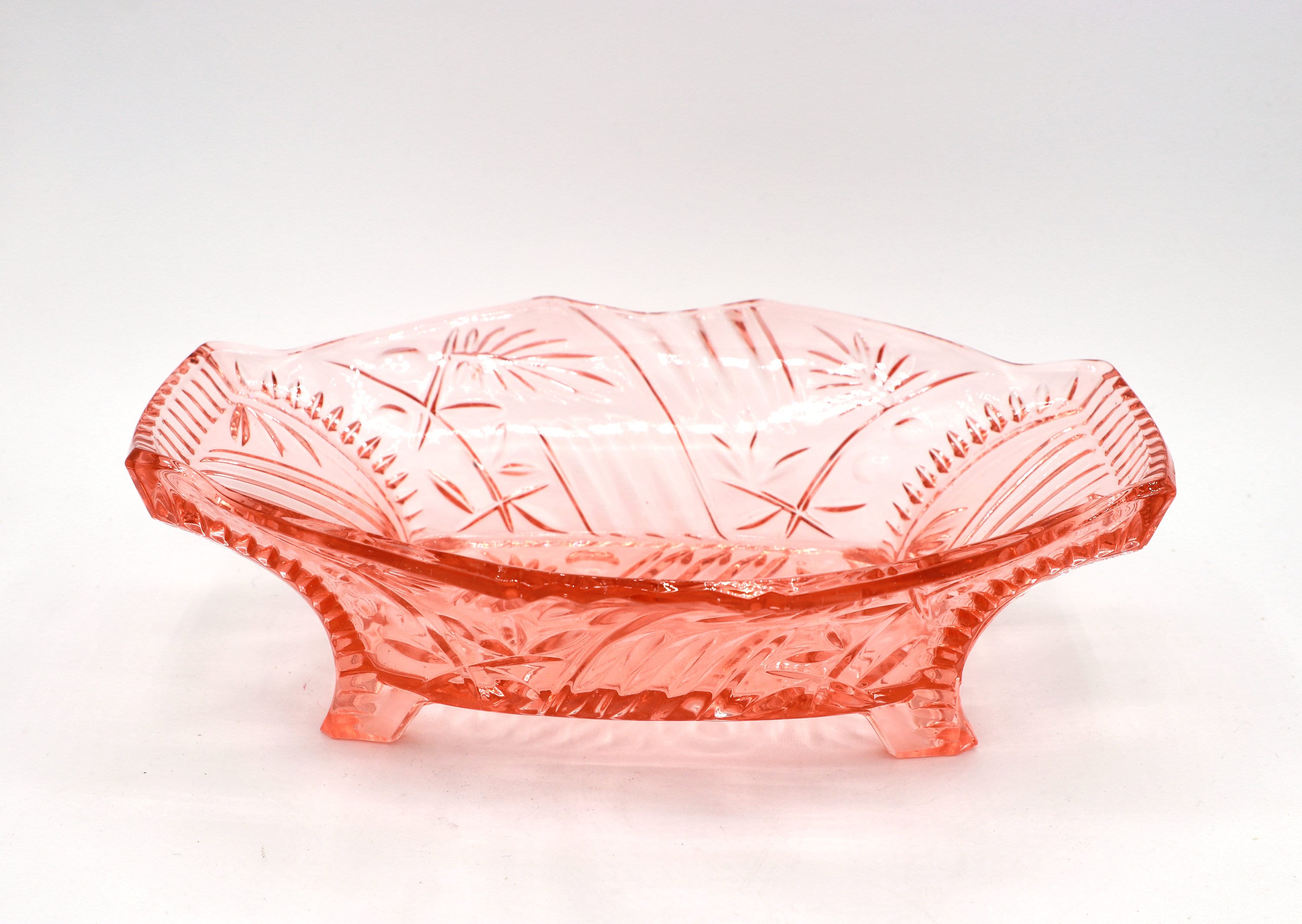 Vintage Art-Deco Fußschale aus Rosalinglas, 1930er