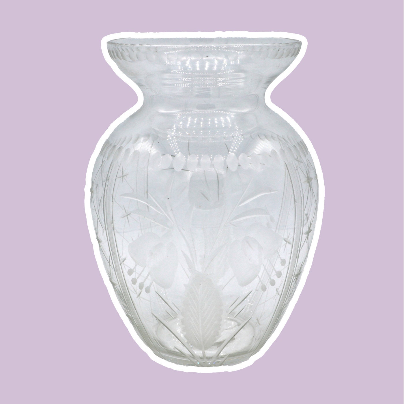Art Deco Glasvase mit Schliffdekor und floralen Details