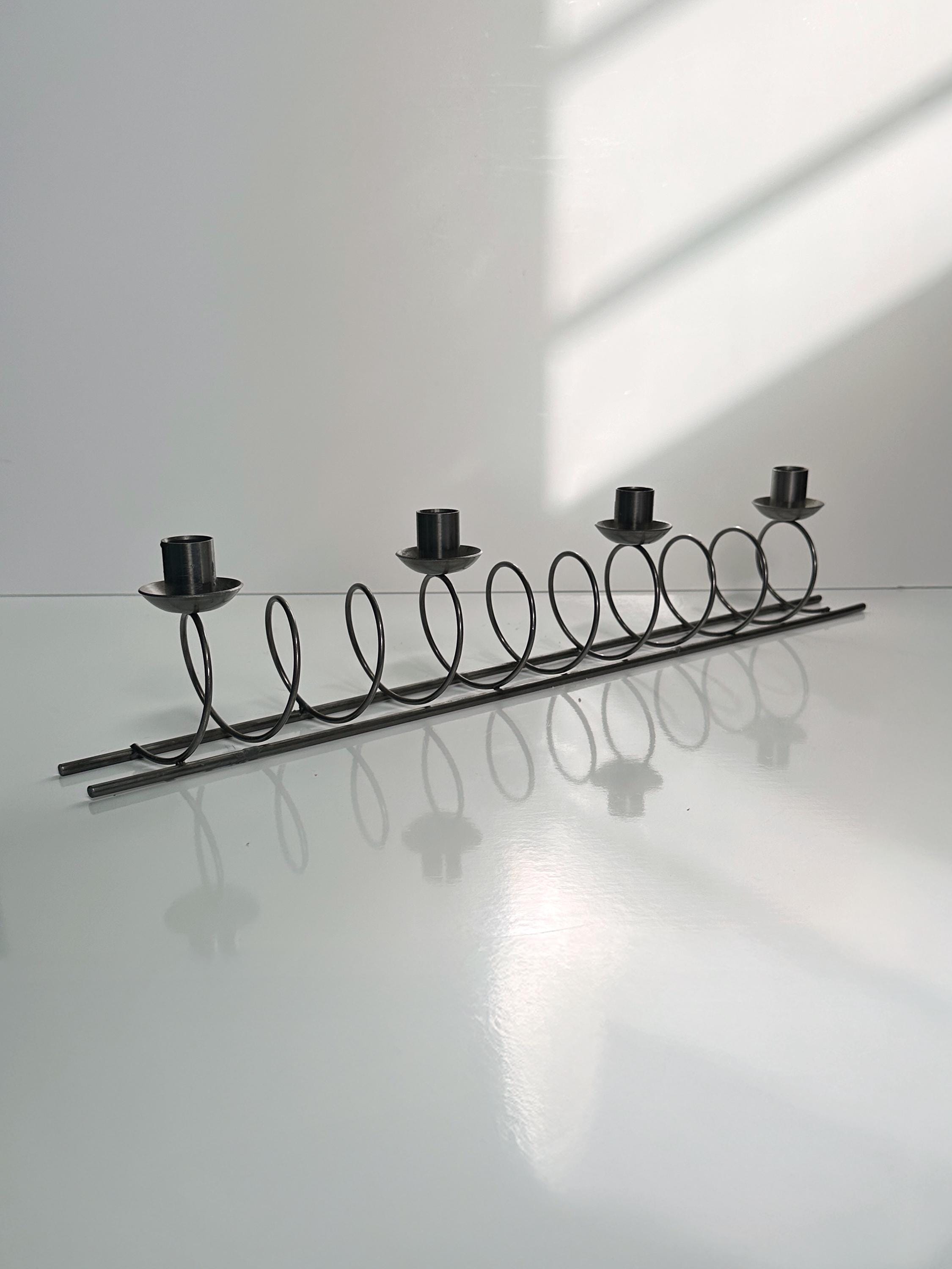 Großer Vintage Metall Kerzenhalter in Schwarz