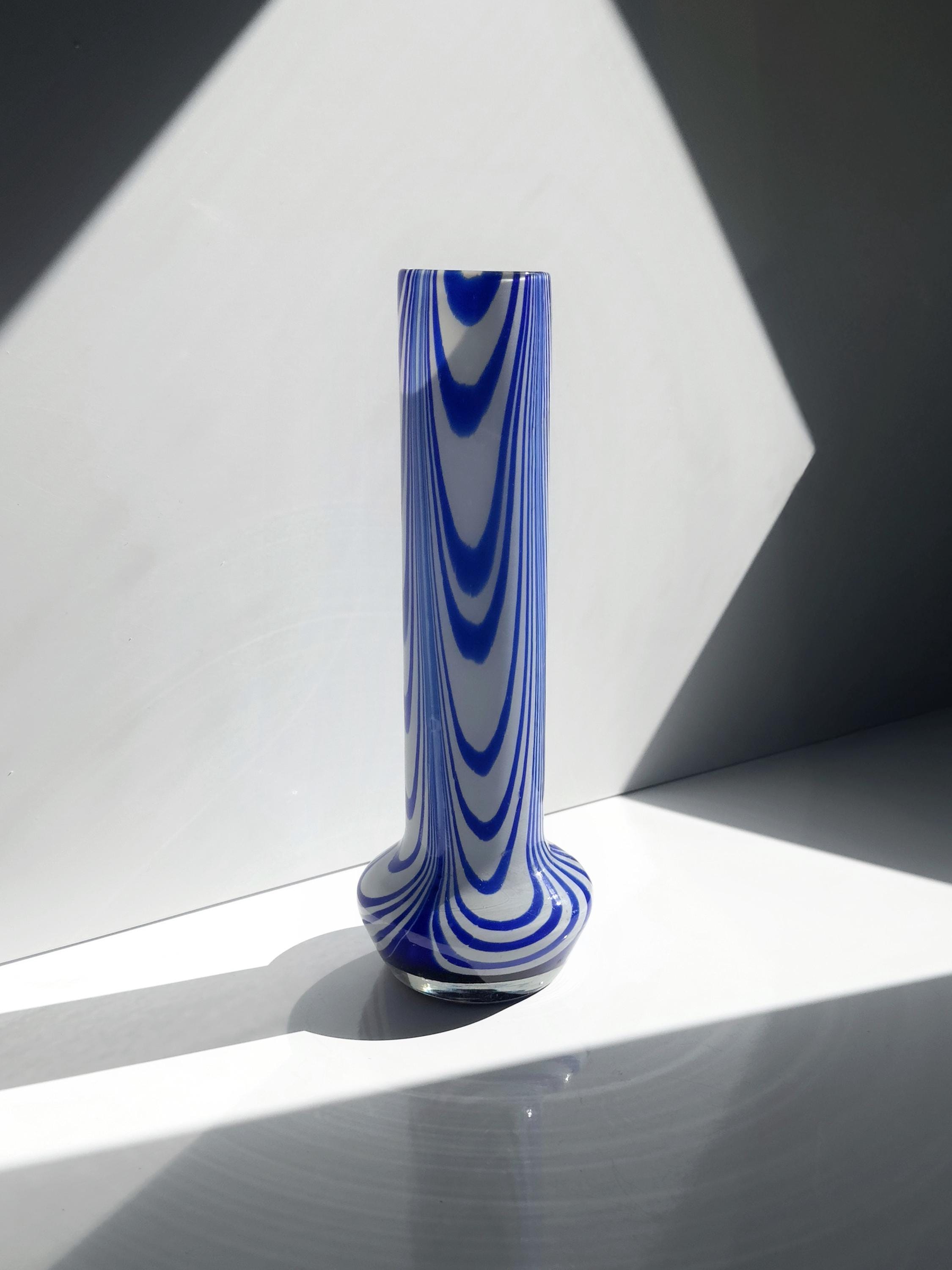 Carlo Moretti Vintage Vase aus blau-weißem Glas