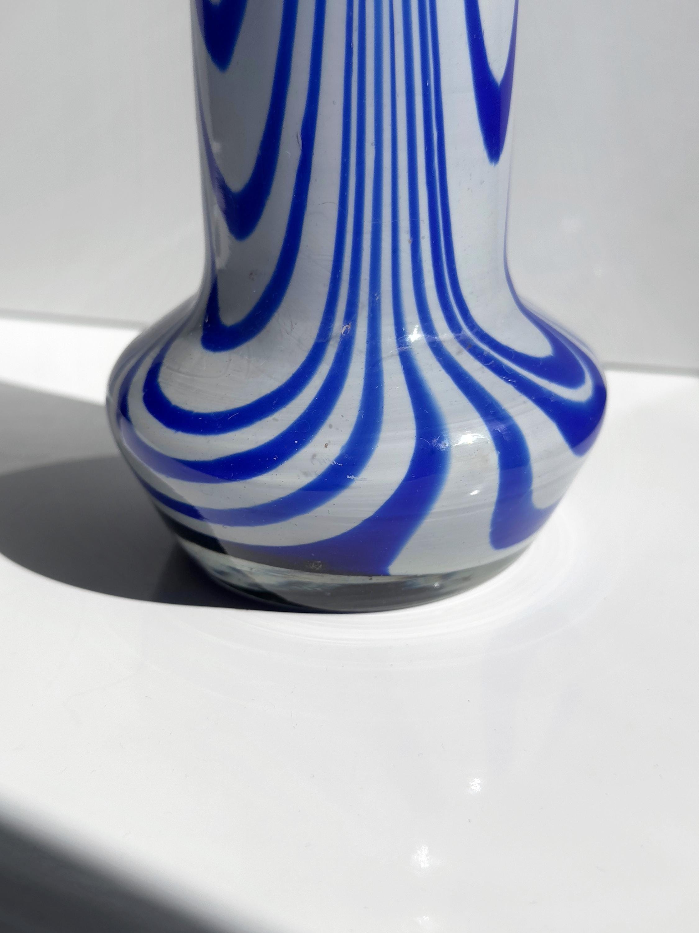 Carlo Moretti Vintage Vase aus blau-weißem Glas