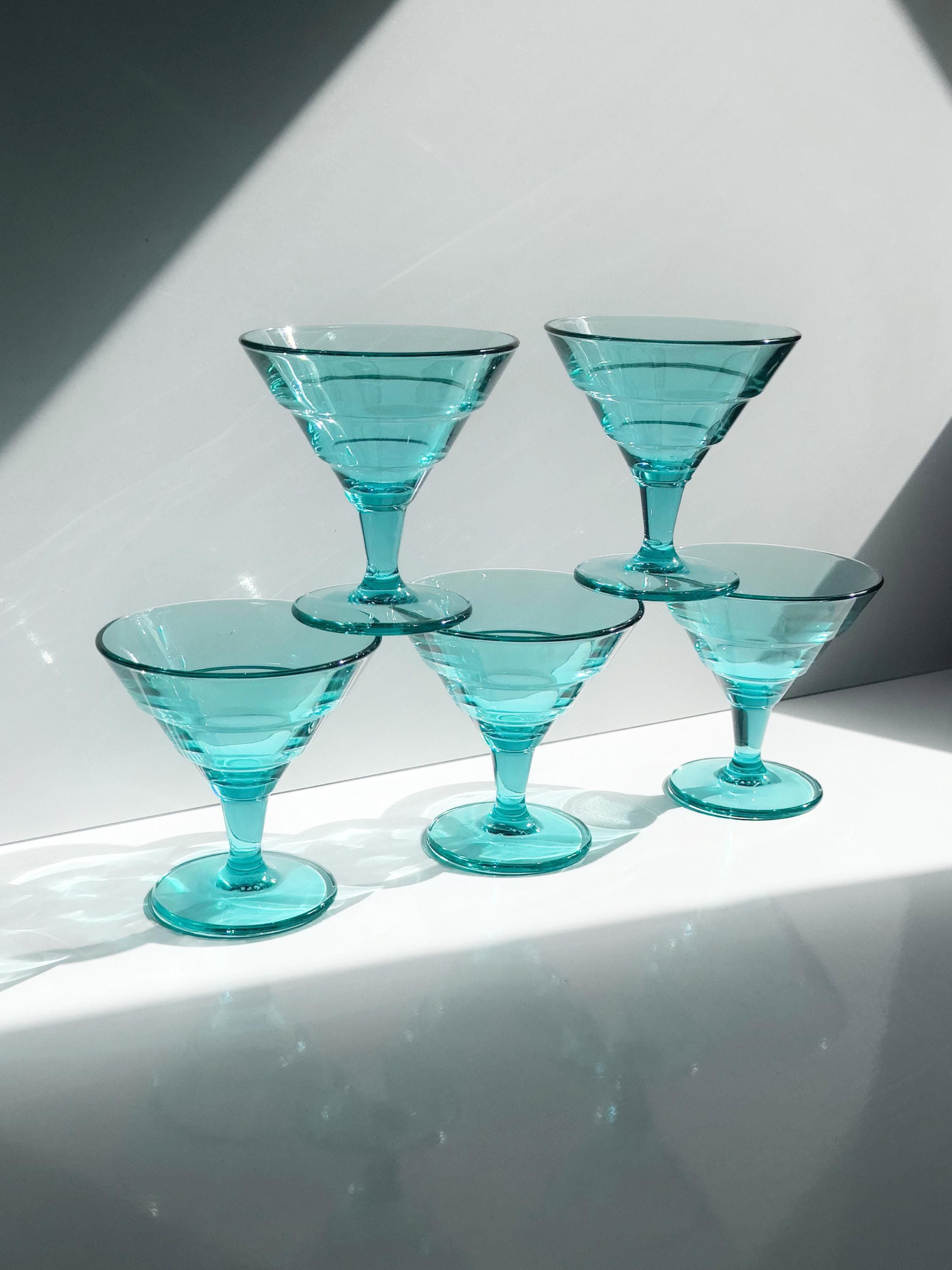 5 Vintage Dessertschalen aus türkisfarbenem Glas
