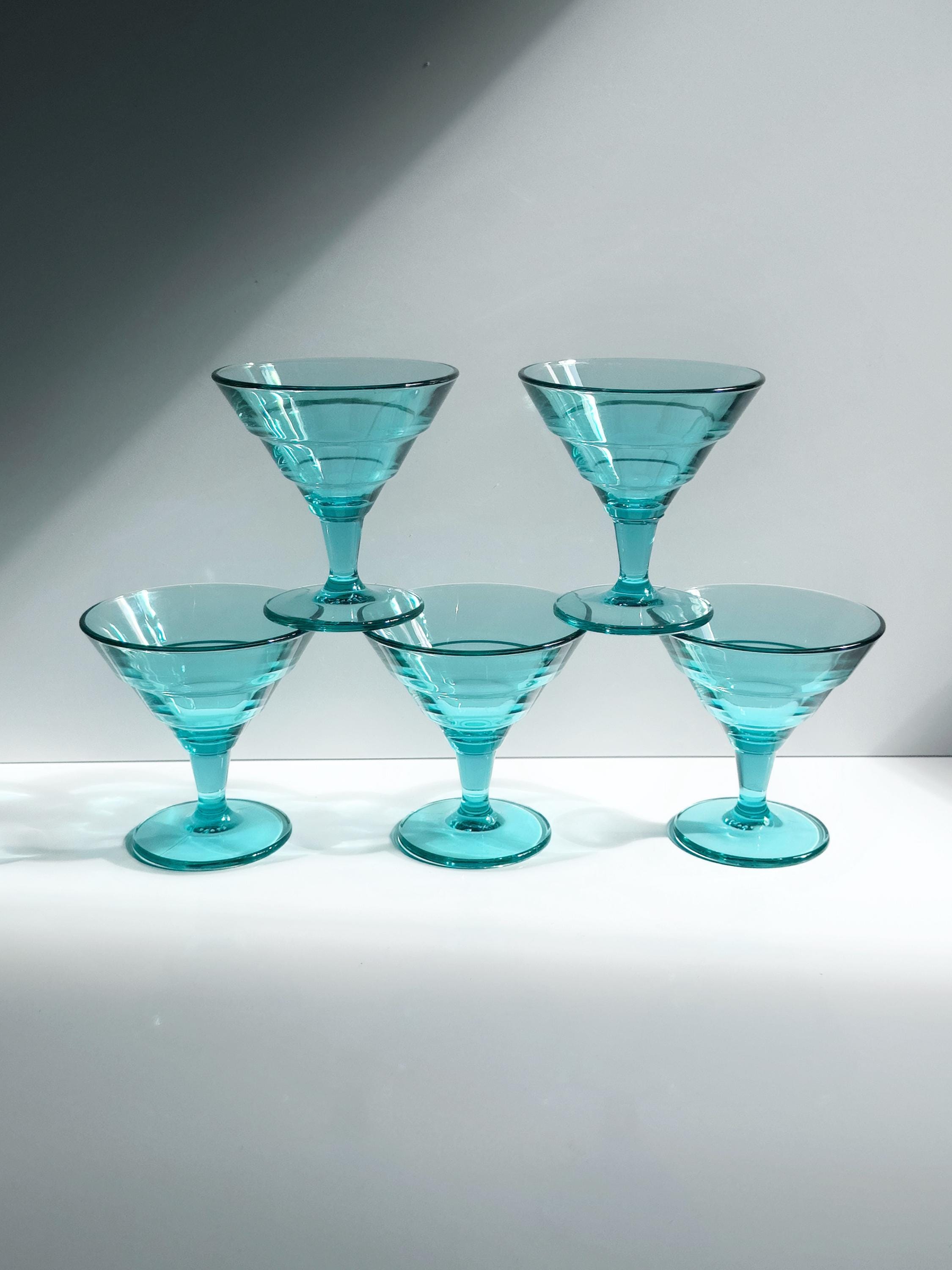 5 Vintage Dessertschalen aus türkisfarbenem Glas