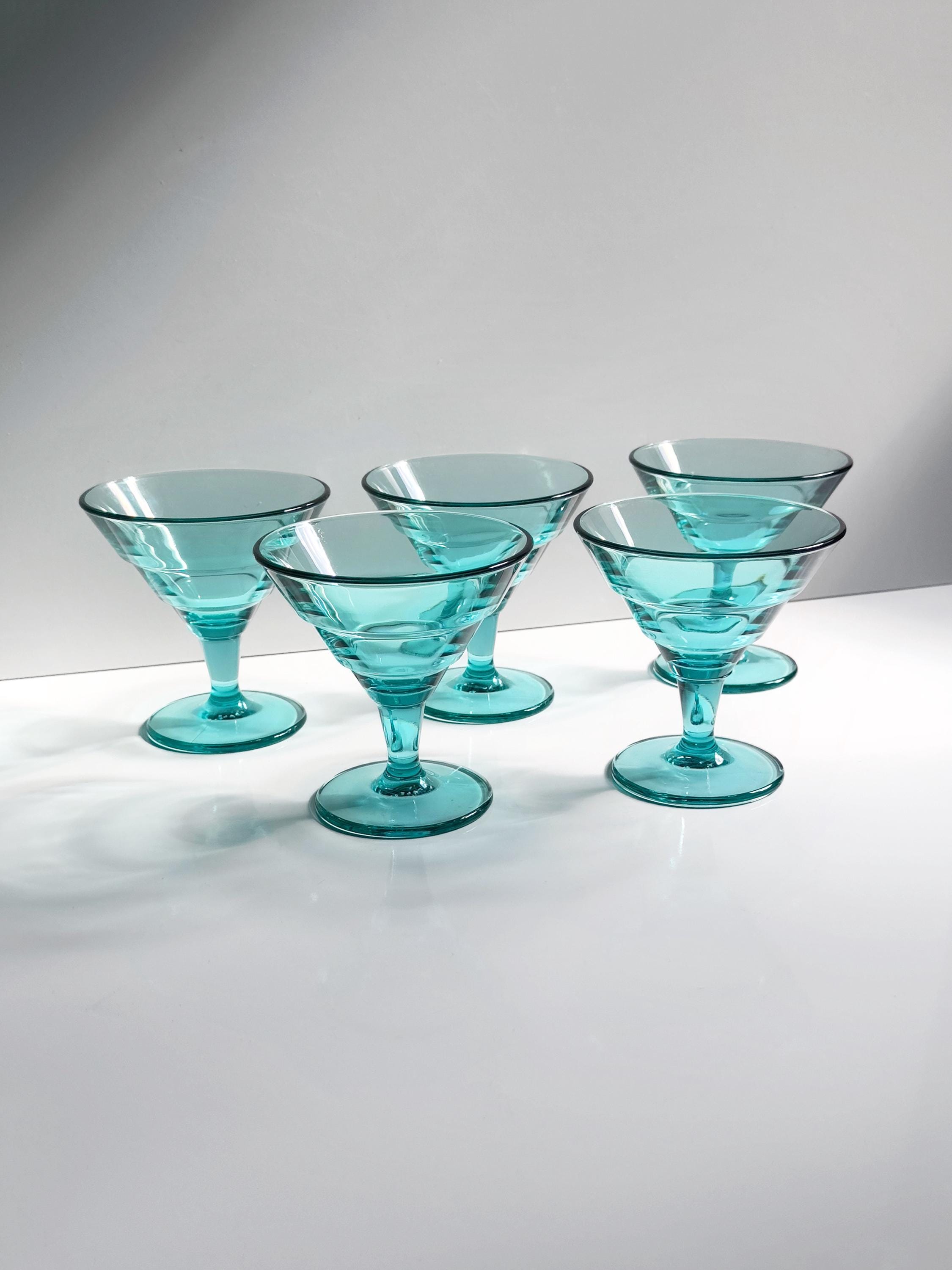 5 Vintage Dessertschalen aus türkisfarbenem Glas