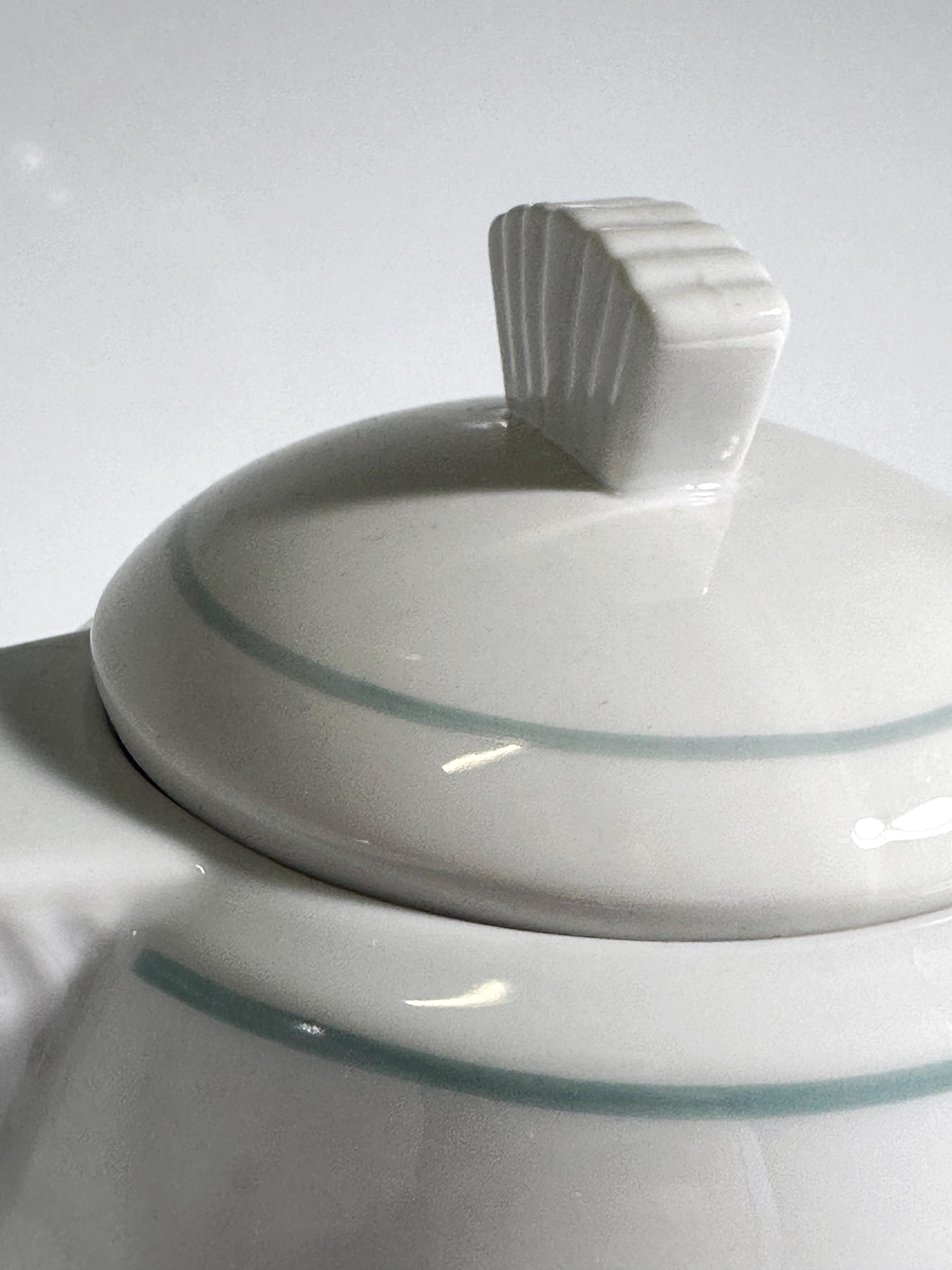 Vintage Art Deco Revival Teekanne in Weiß und Mintgrün