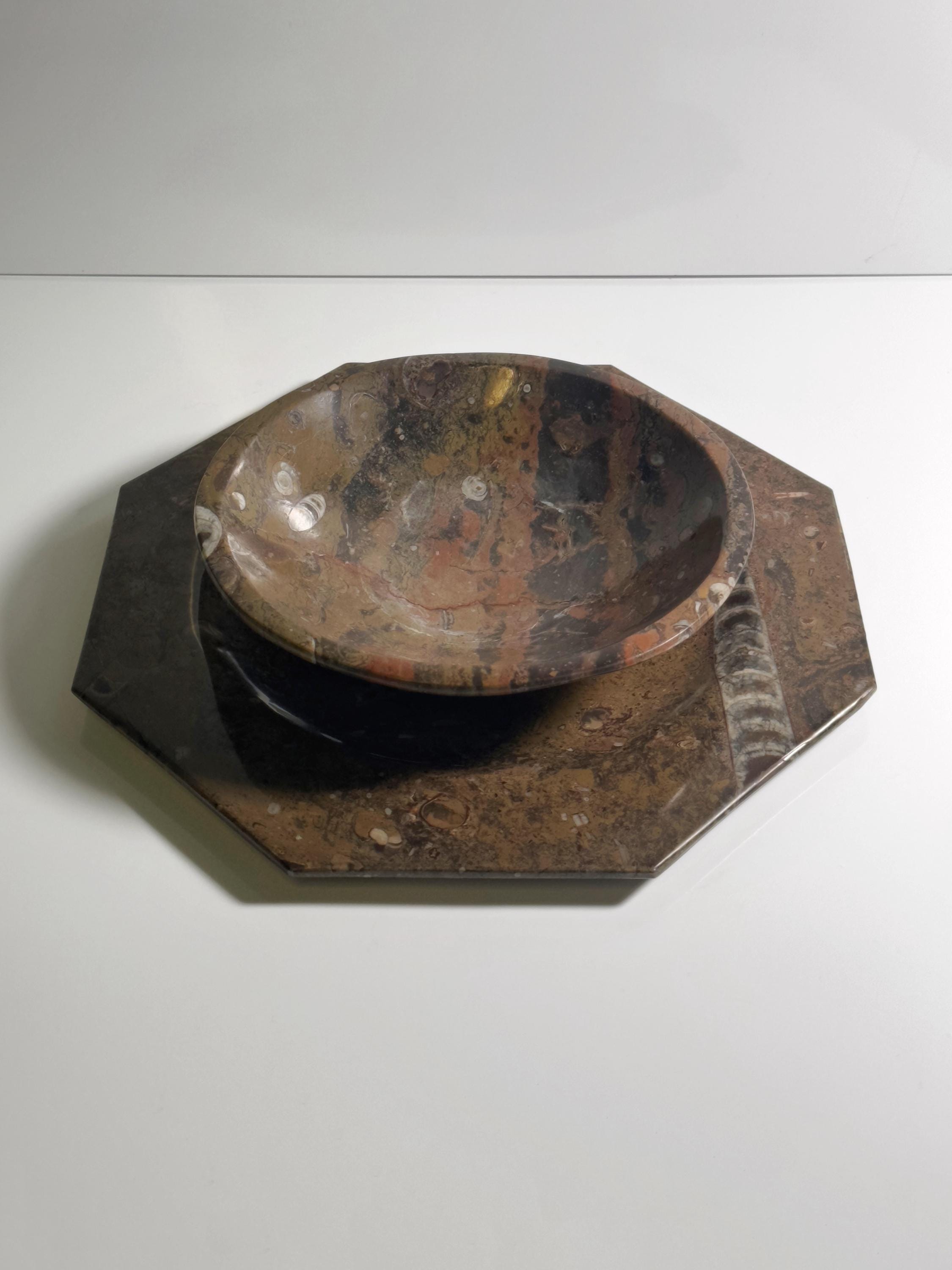 Vintage 2-teiliges Fossilienstein-Set mit Orthoceras