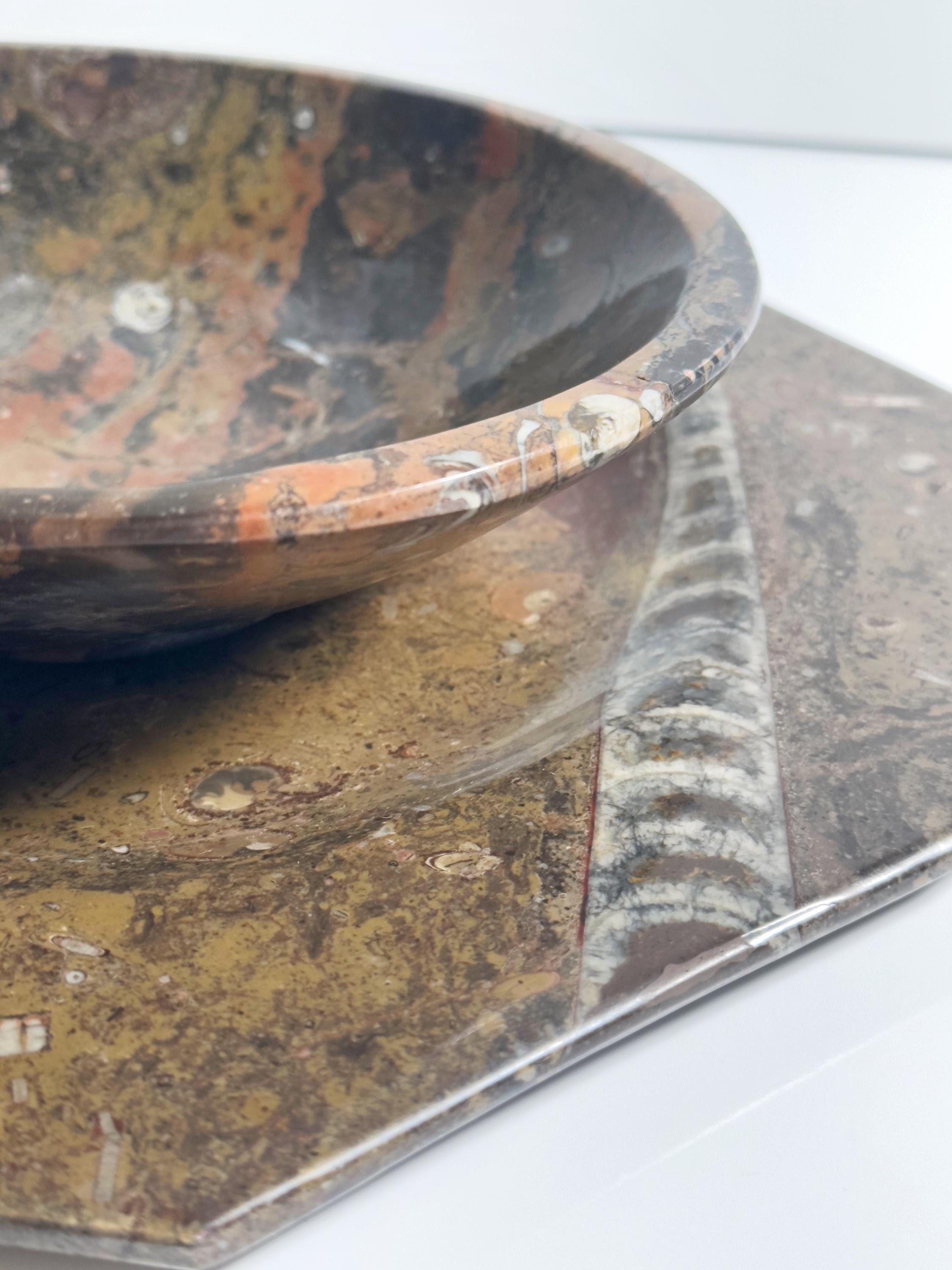 Vintage 2-teiliges Fossilienstein-Set mit Orthoceras