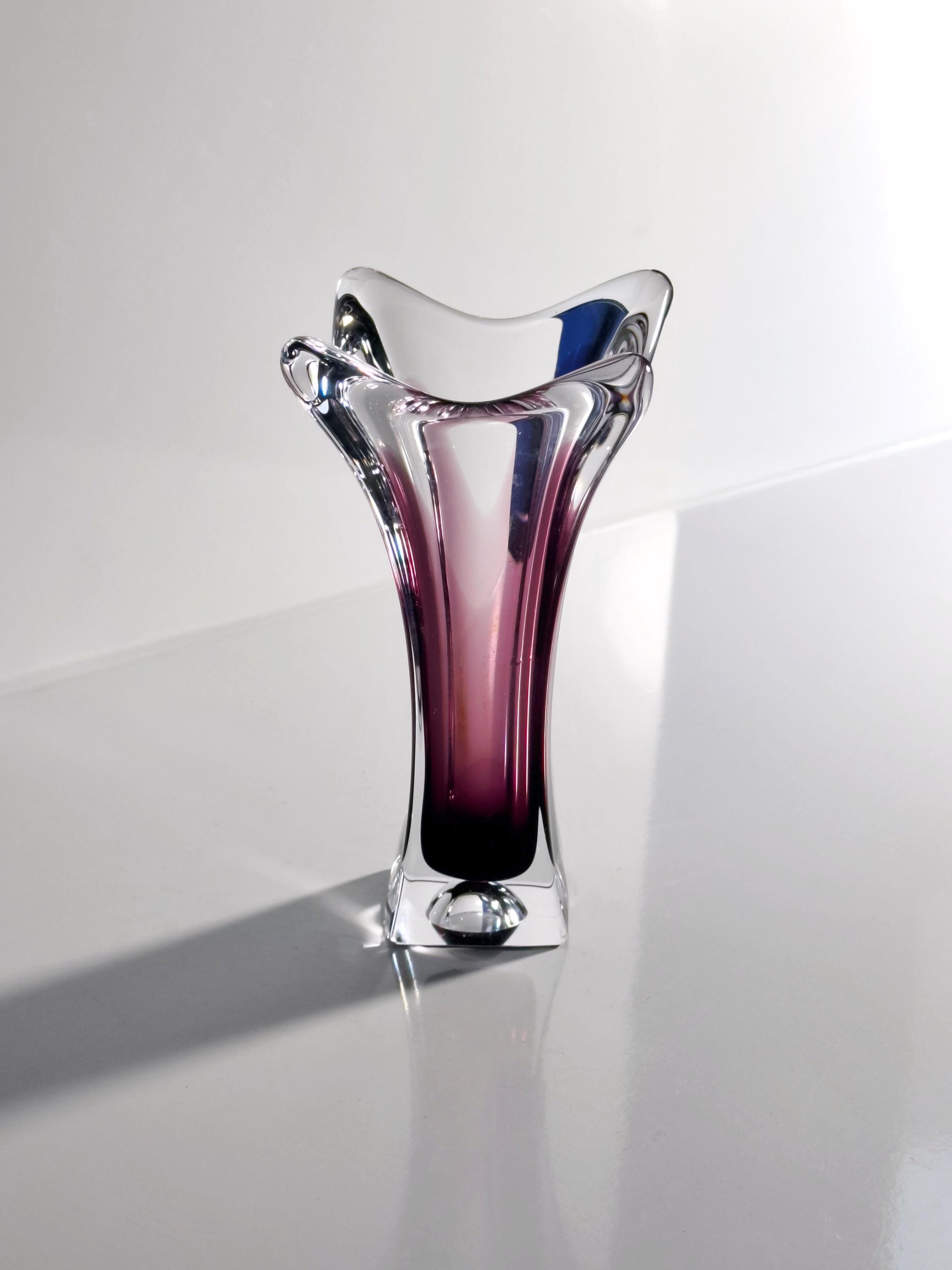 Vintage Murano Glasvase in Aubergine und Klarglas
