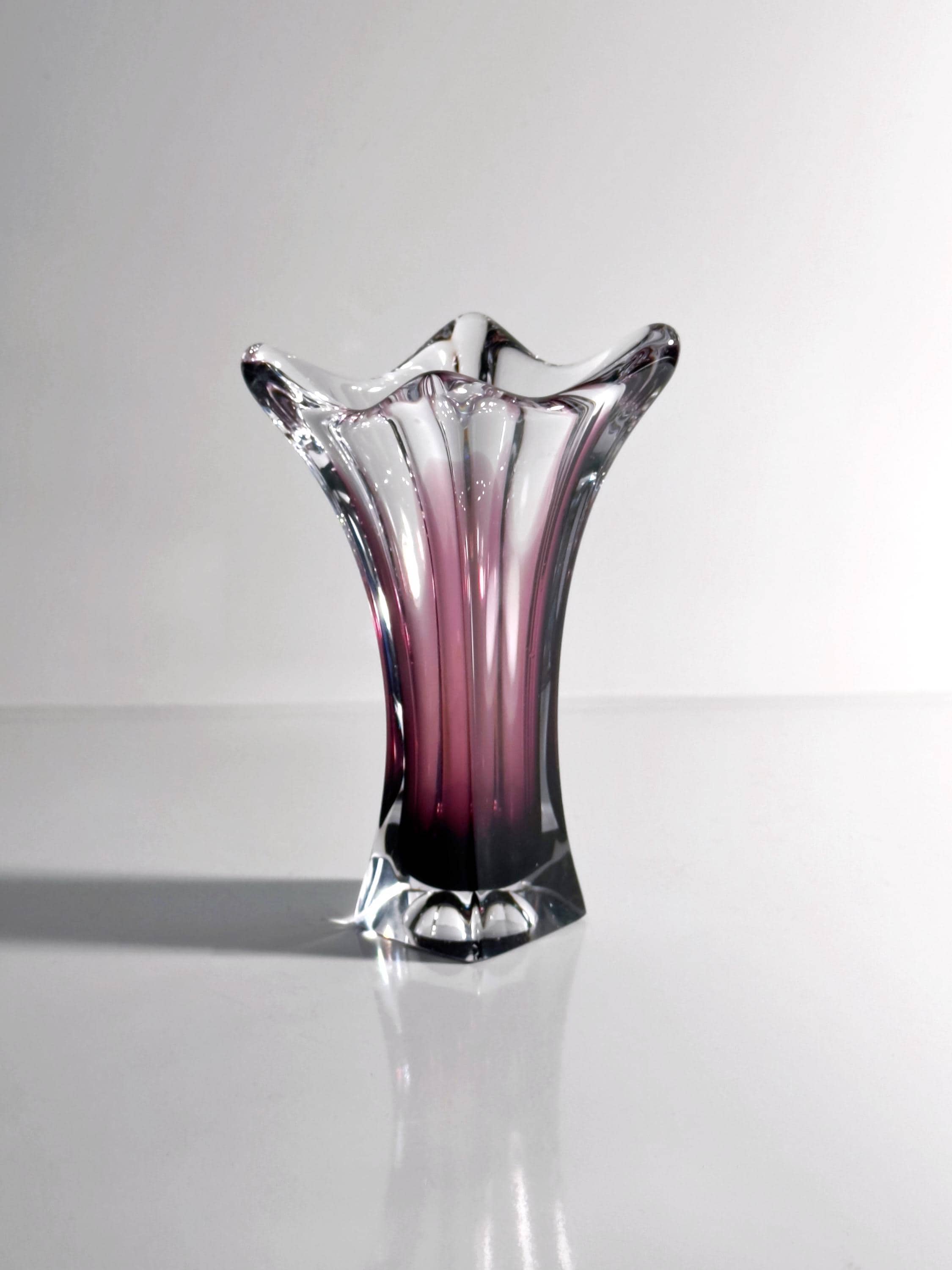 Vintage Murano Glasvase in Aubergine und Klarglas