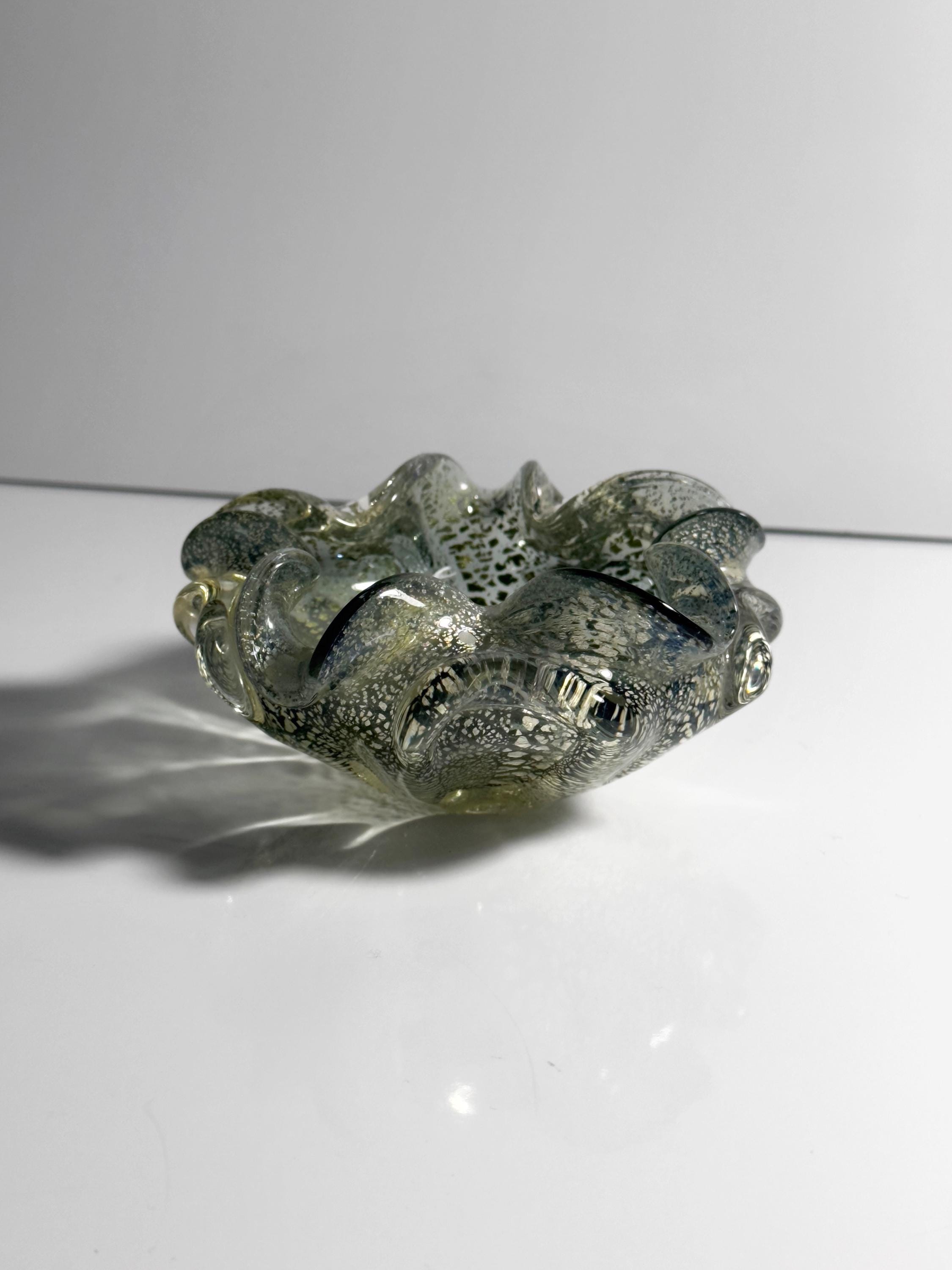 Vintage Murano Glasschale mit Silberblatt-Dekor