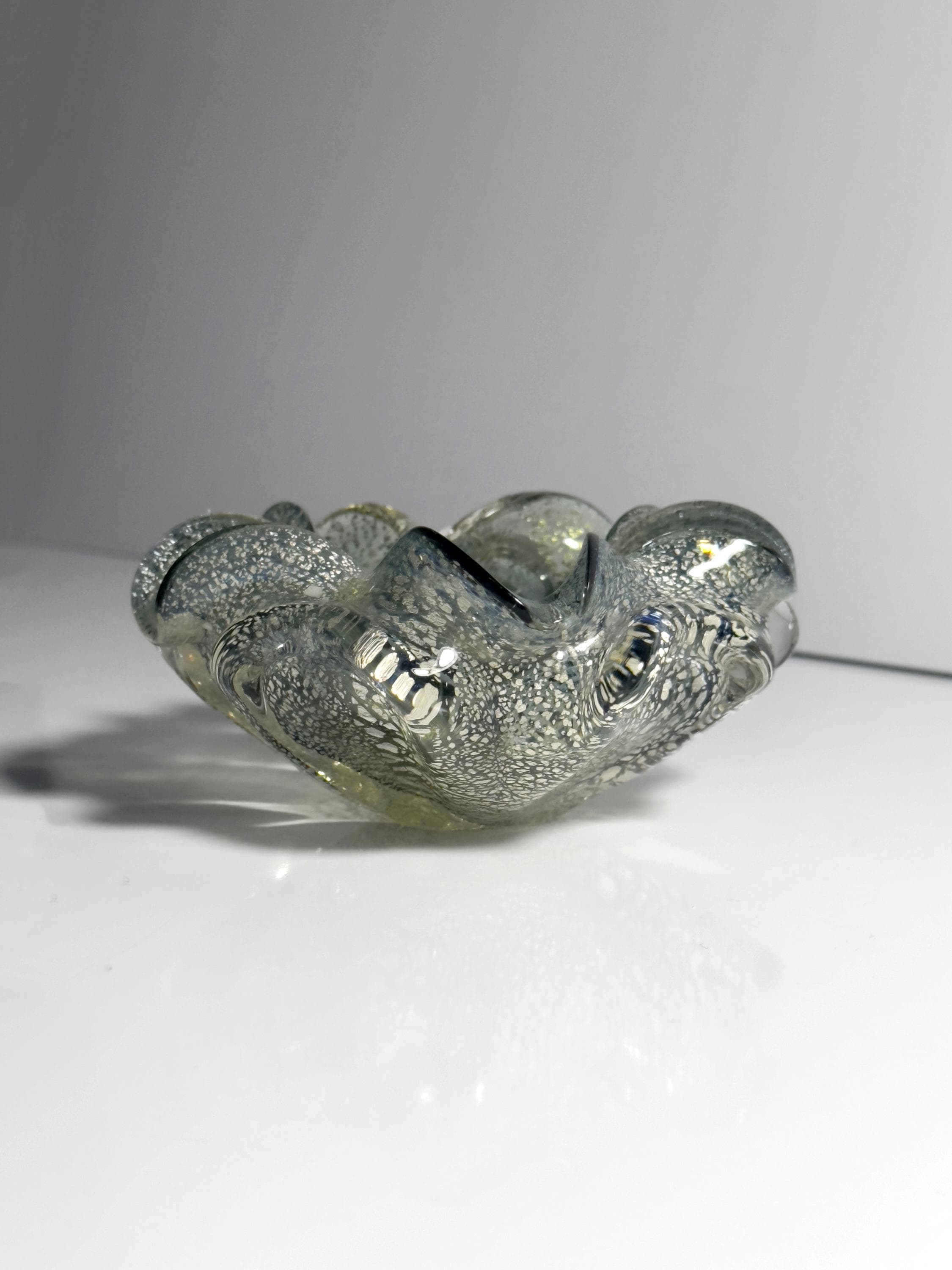 Vintage Murano Glasschale mit Silberblatt-Dekor
