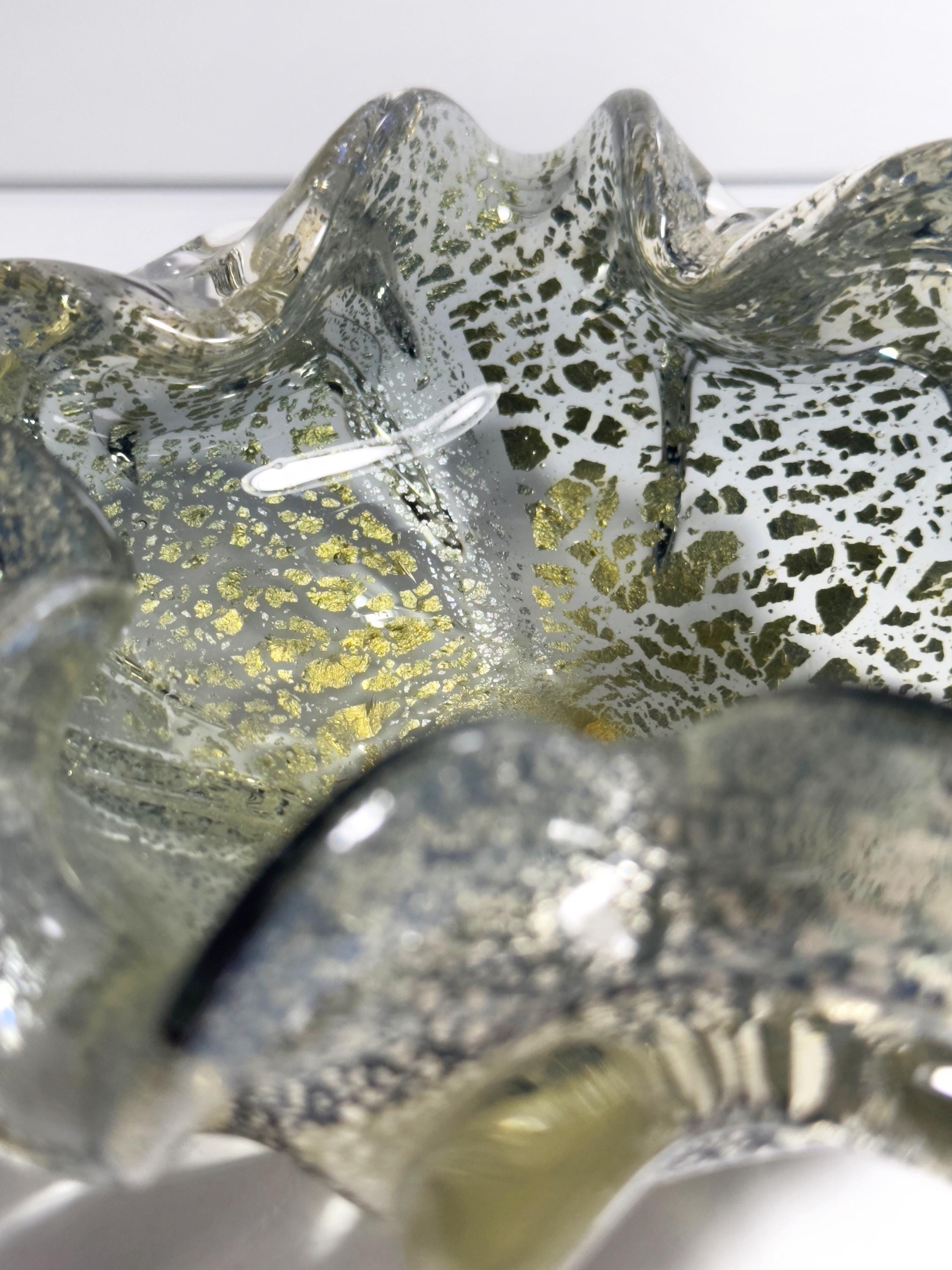 Vintage Murano Glasschale mit Silberblatt-Dekor