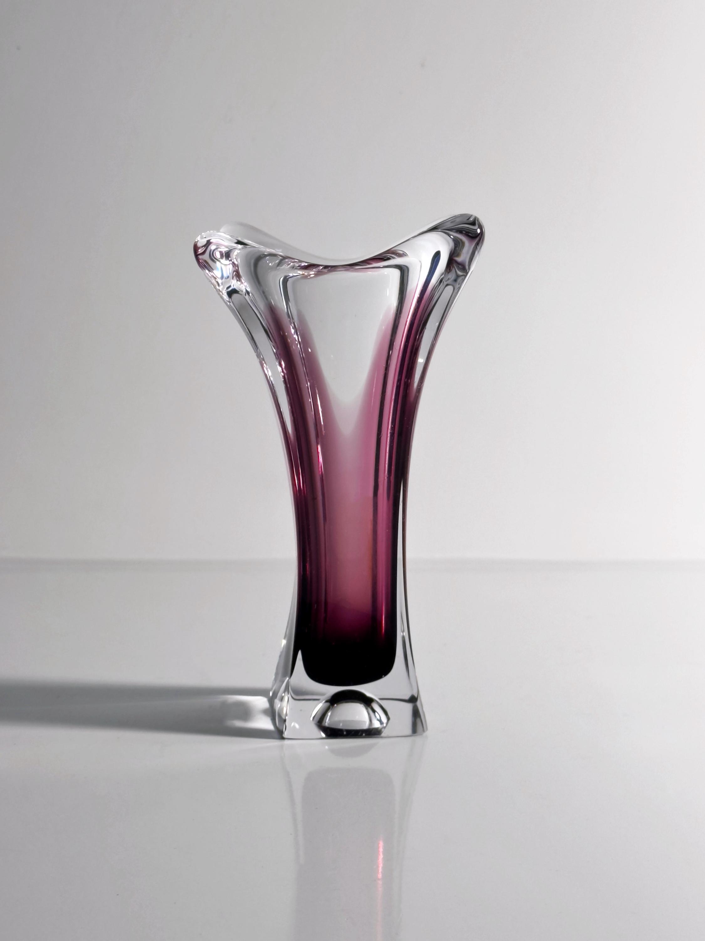 Vintage Murano Glasvase in Aubergine und Klarglas