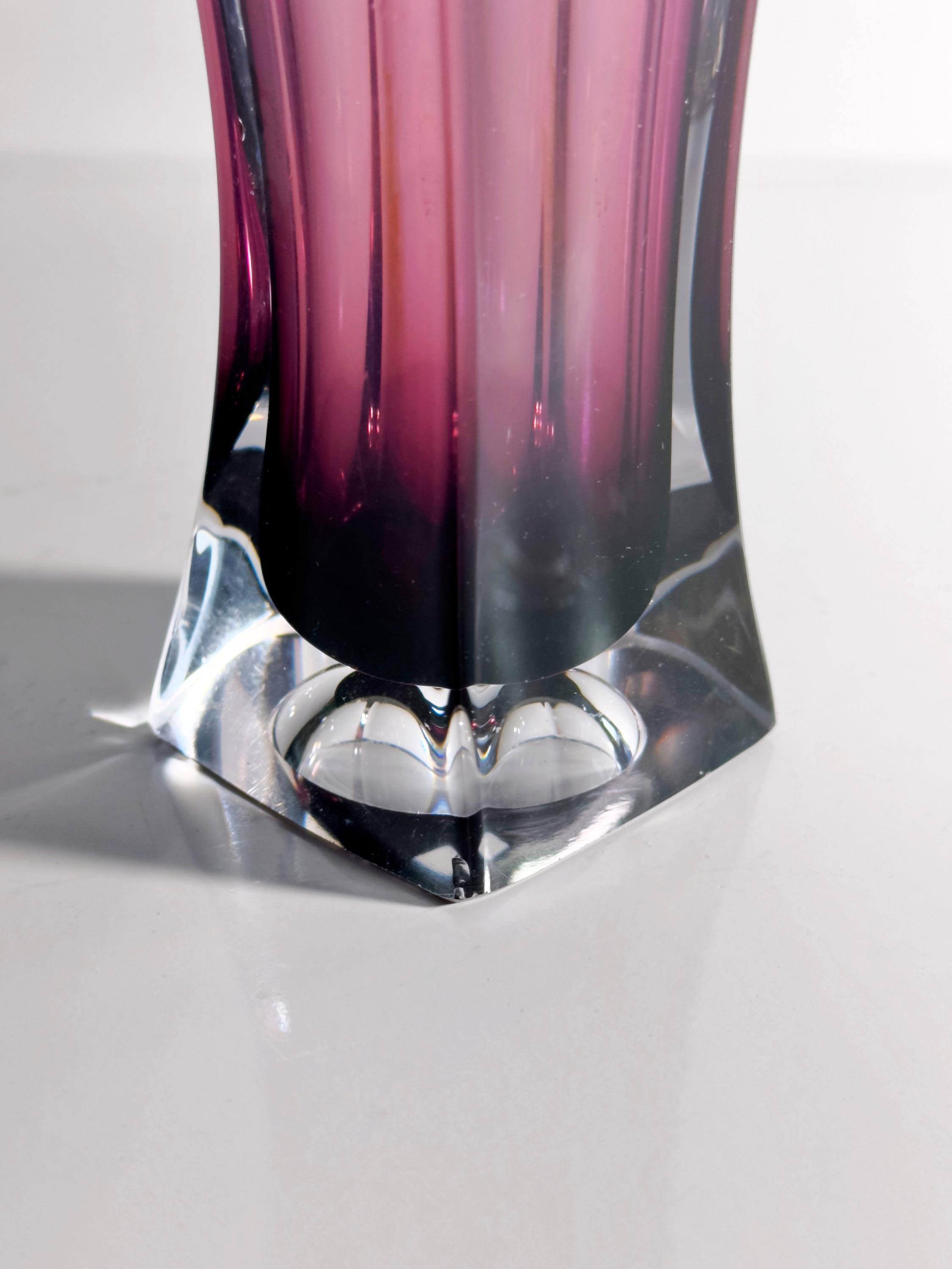 Vintage Murano Glasvase in Aubergine und Klarglas