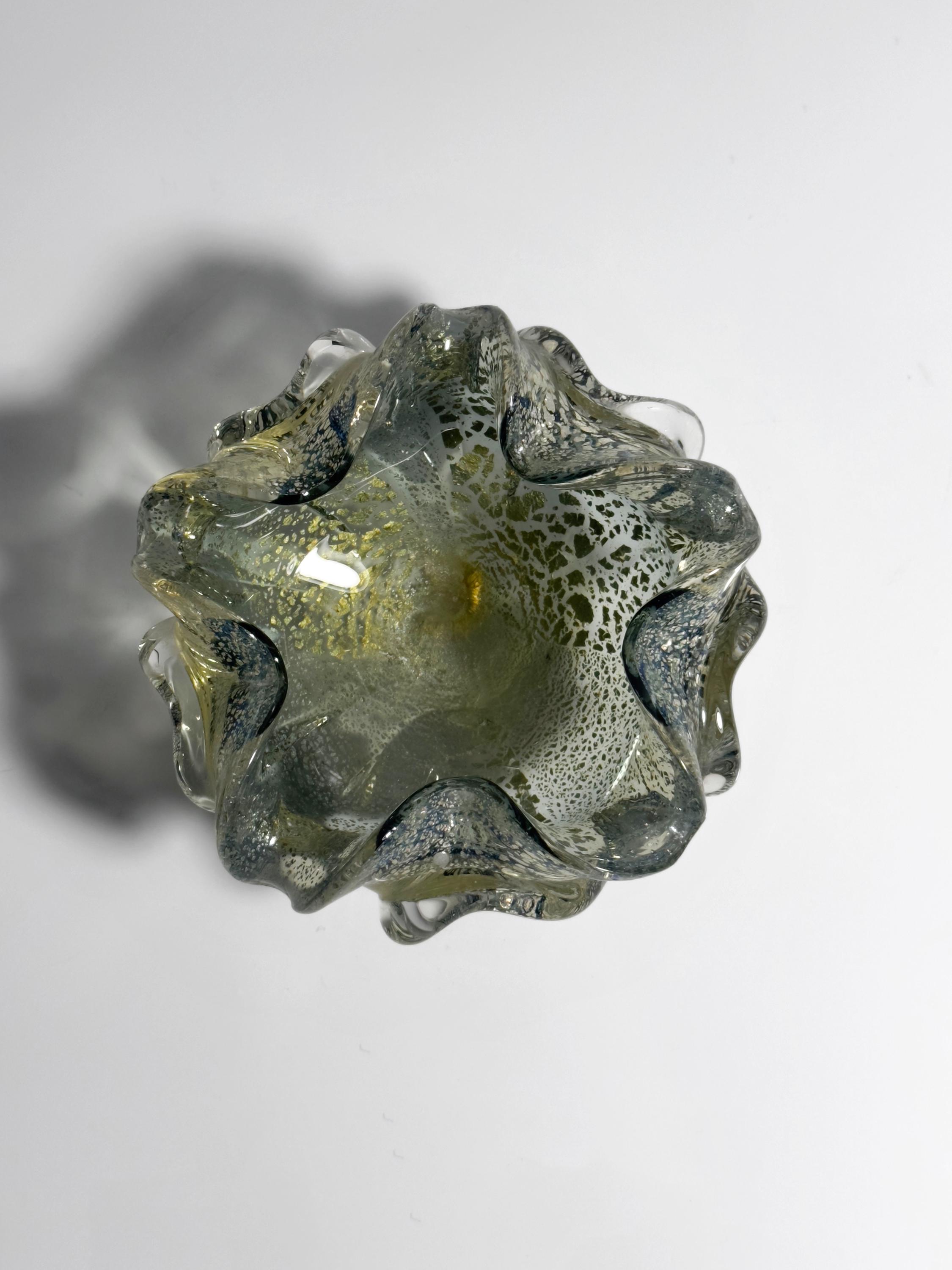 Vintage Murano Glasschale mit Silberblatt-Dekor