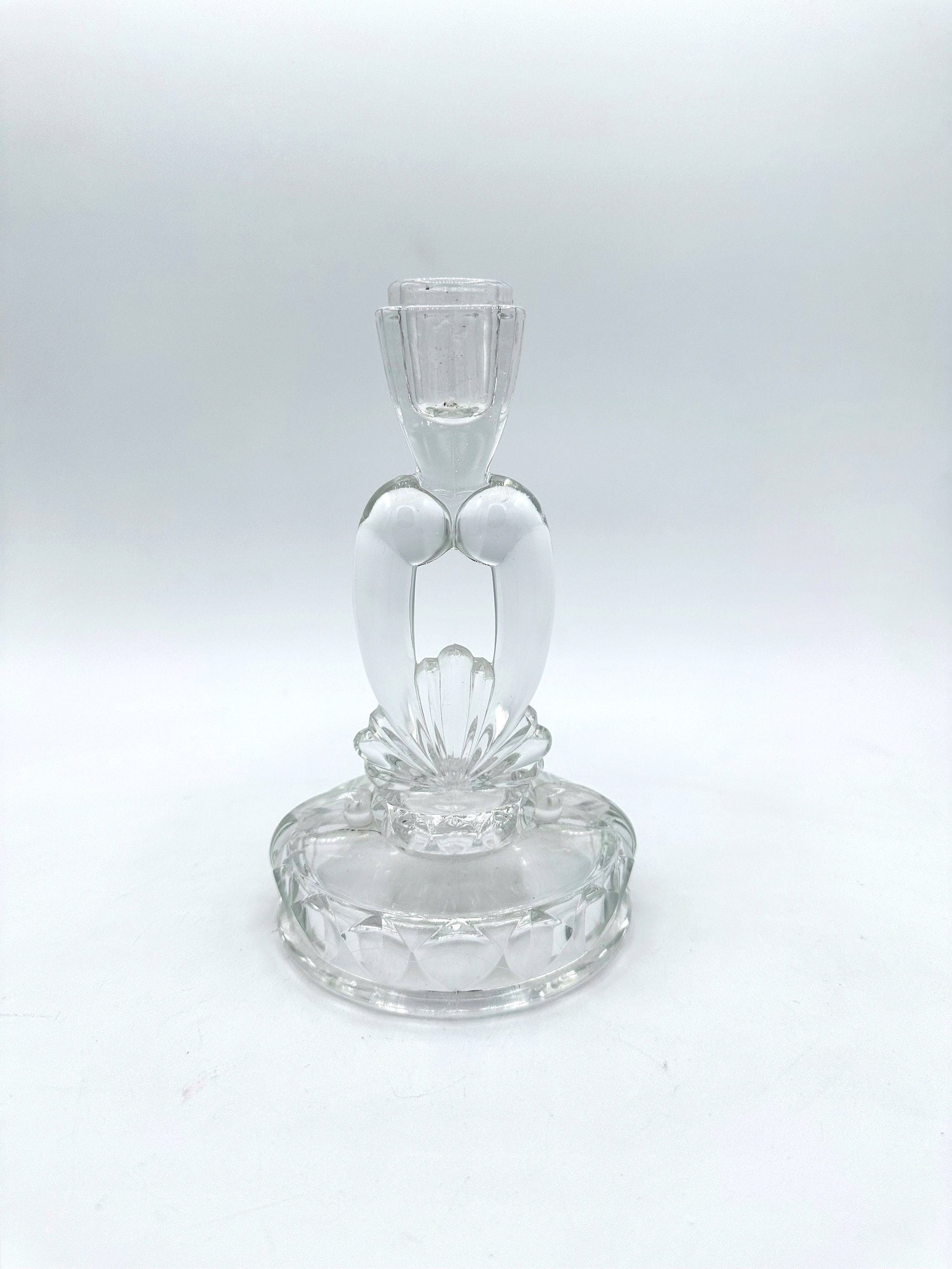 Vintage Glas Kerzenhalter mit Muscheldetail