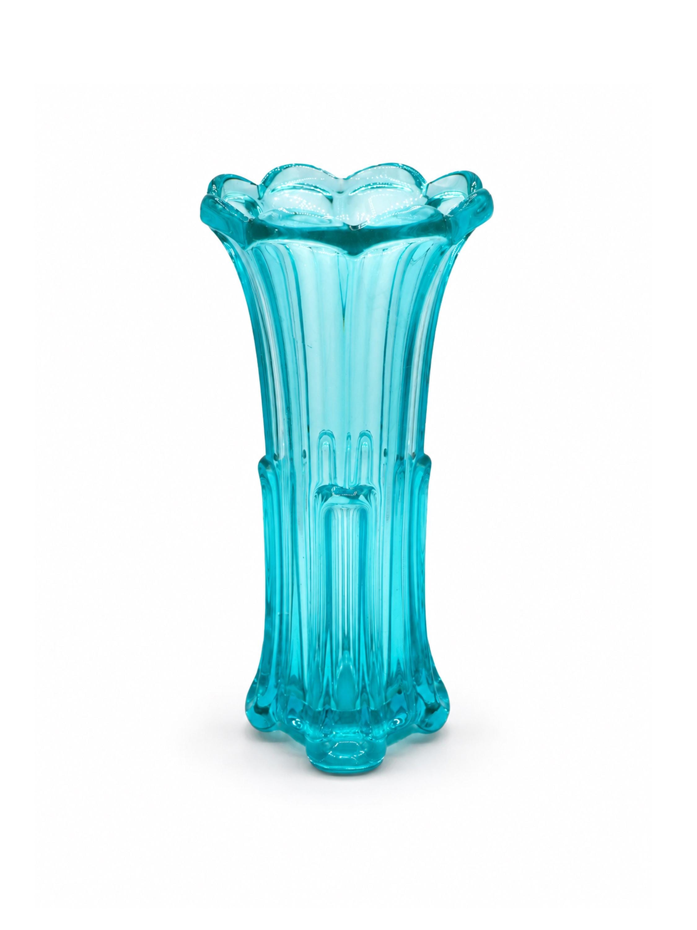 Rudolf Schröter Glasvase für Rudolfova Huť, Türkis, 1958