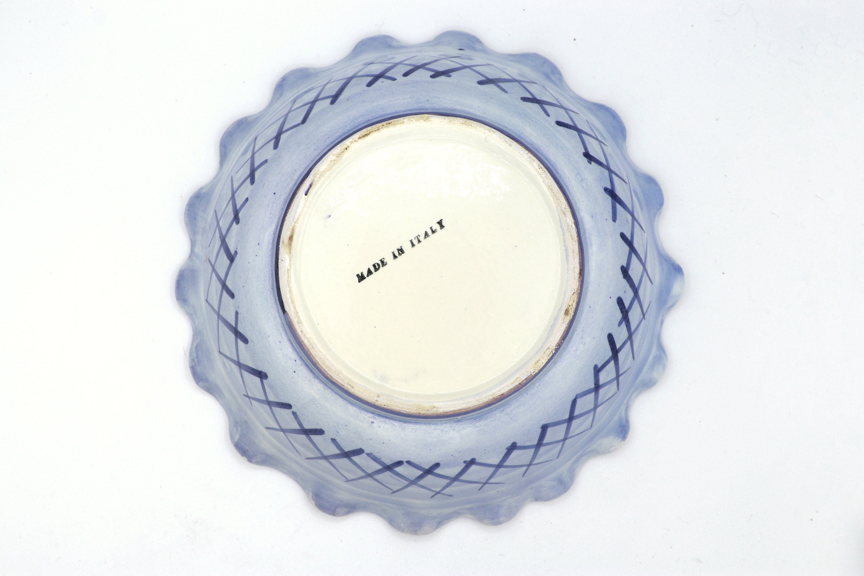 Vintage italienische Keramikschale mit blauem Blumendekor