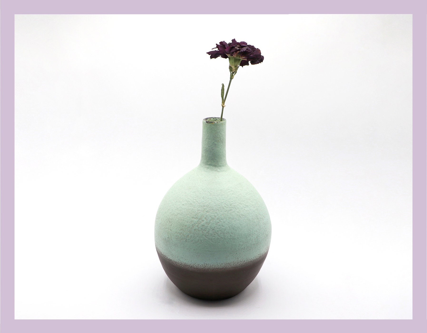 Vintage Keramikvase in Mintgrün und Braun