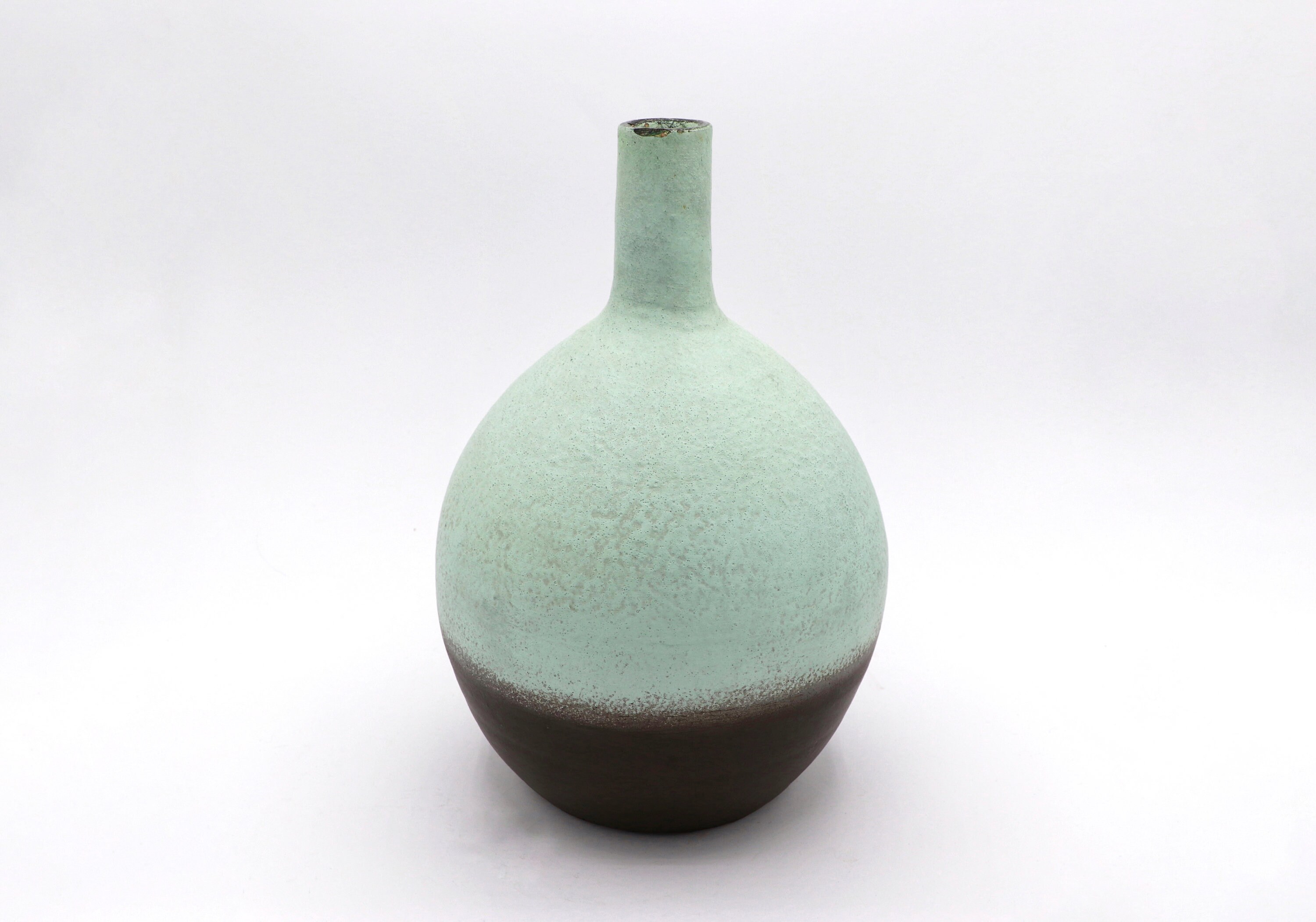 Vintage Keramikvase in Mintgrün und Braun
