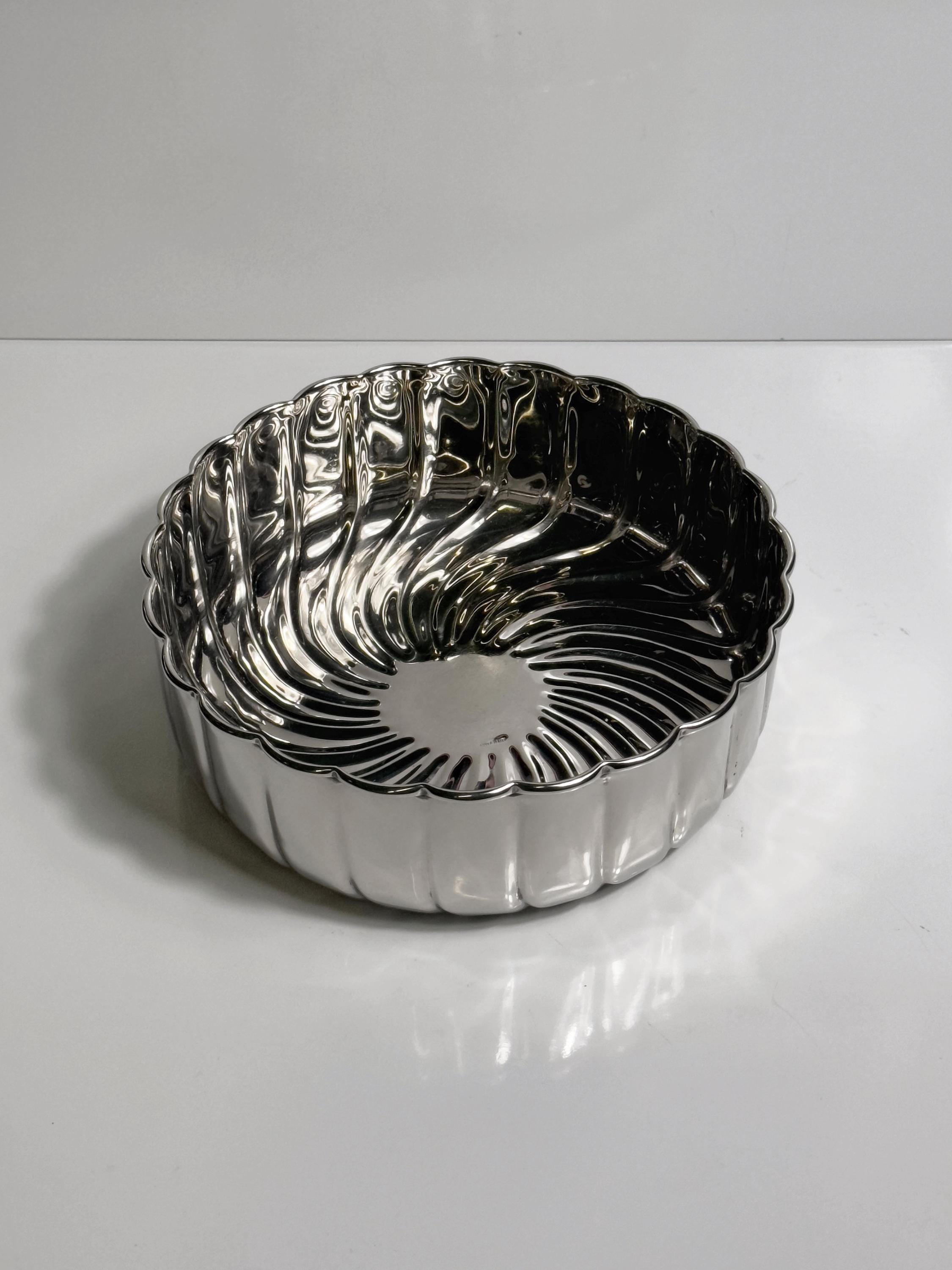 Vintage versilberte Schale mit Spiralrelief, Italien 1980er