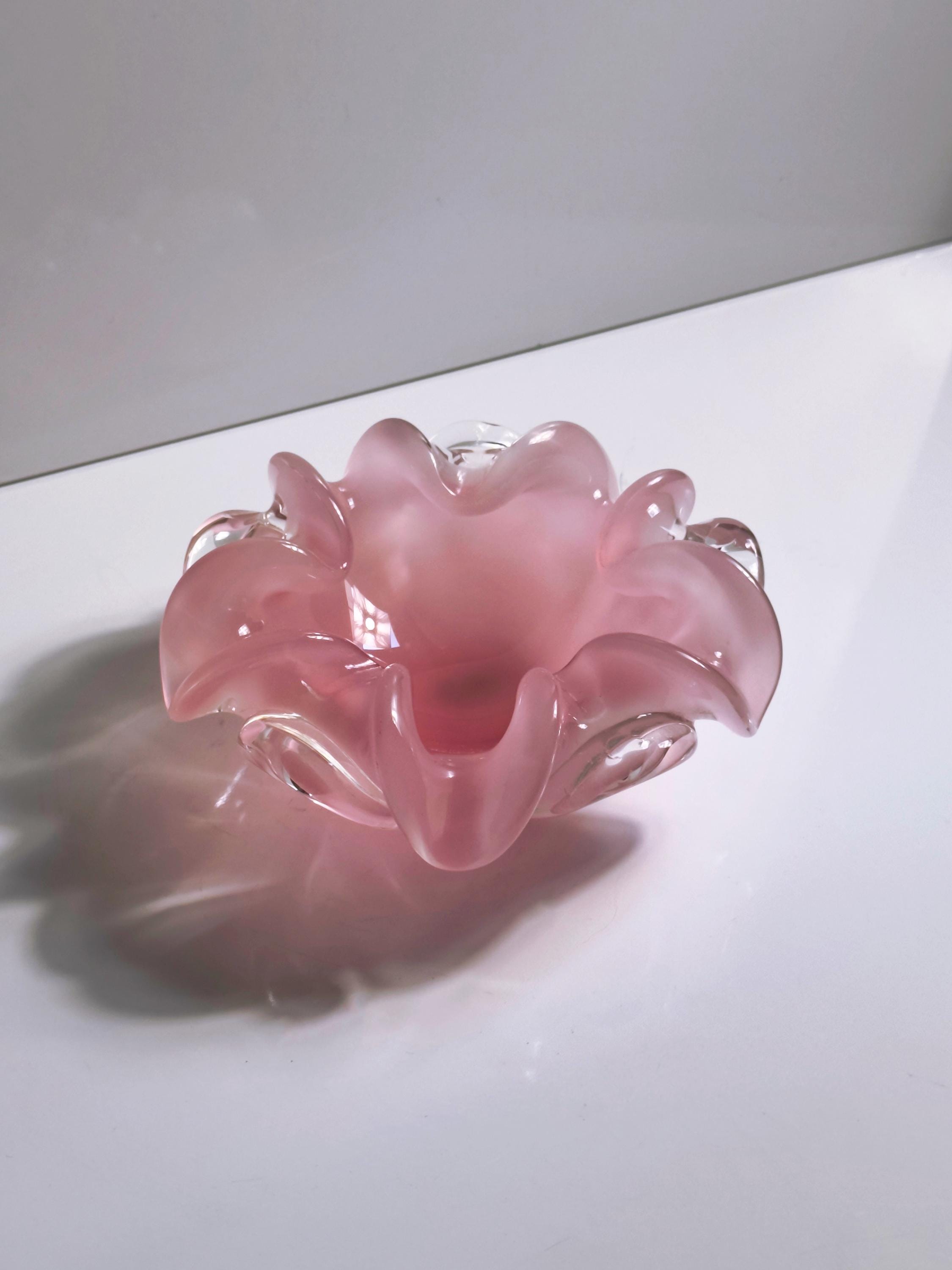 Vintage Murano Glasschale / Aschenbecher in Rosa und Weiß