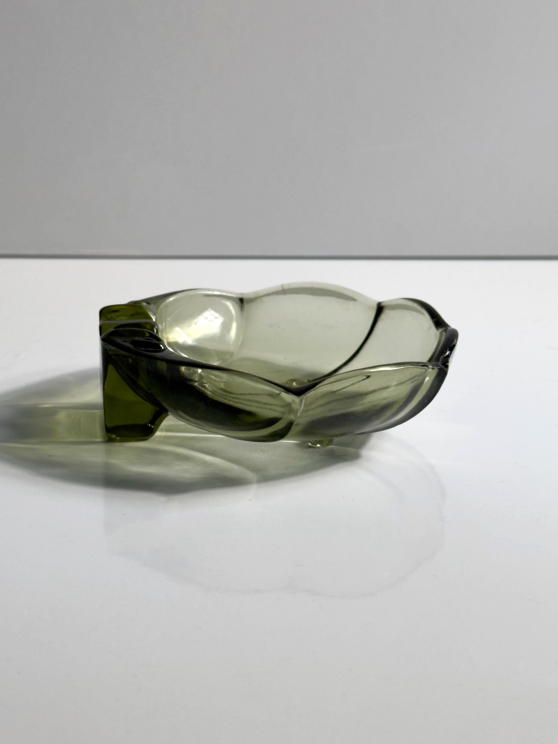 Vintage Muschelschale aus grünlichem Rauchglas, 1970er