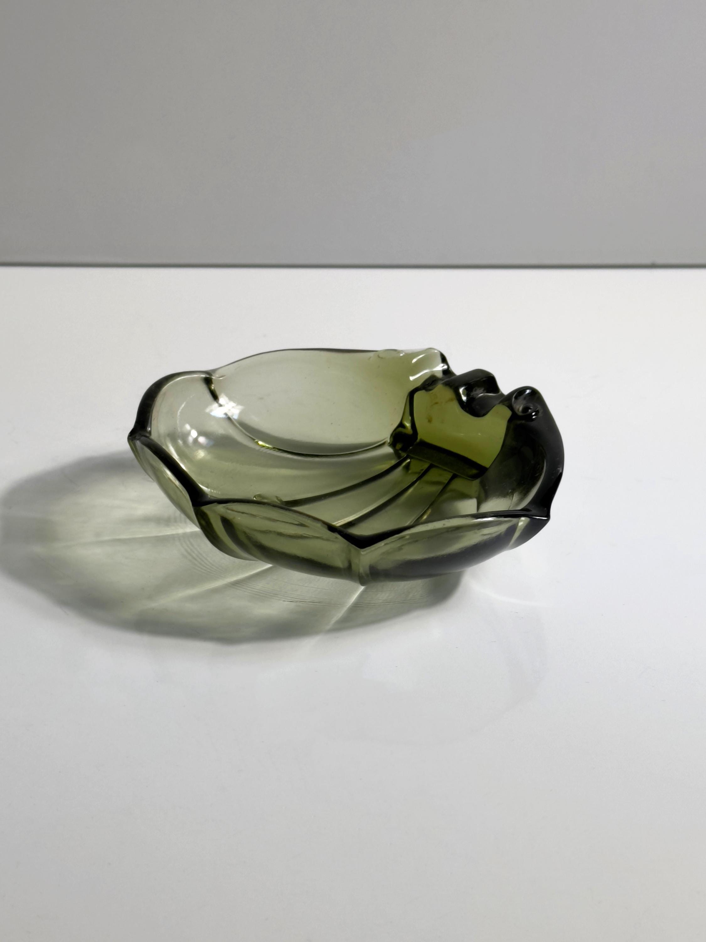 Vintage Muschelschale aus grünlichem Rauchglas, 1970er