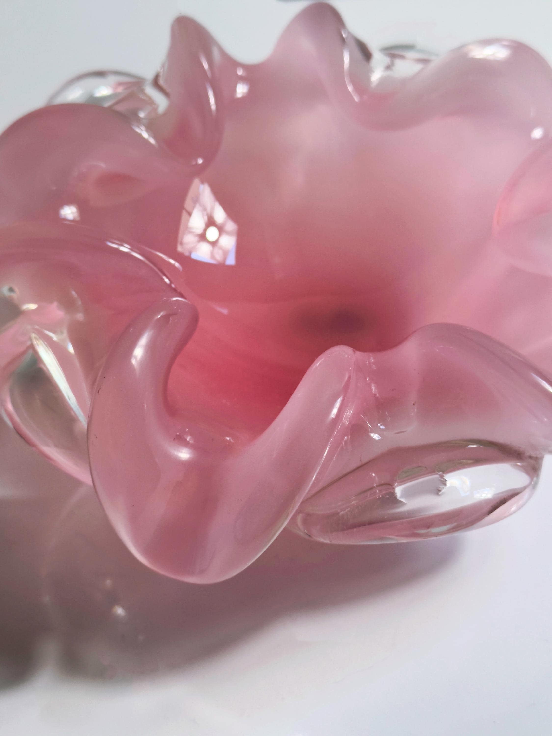 Vintage Murano Glasschale / Aschenbecher in Rosa und Weiß
