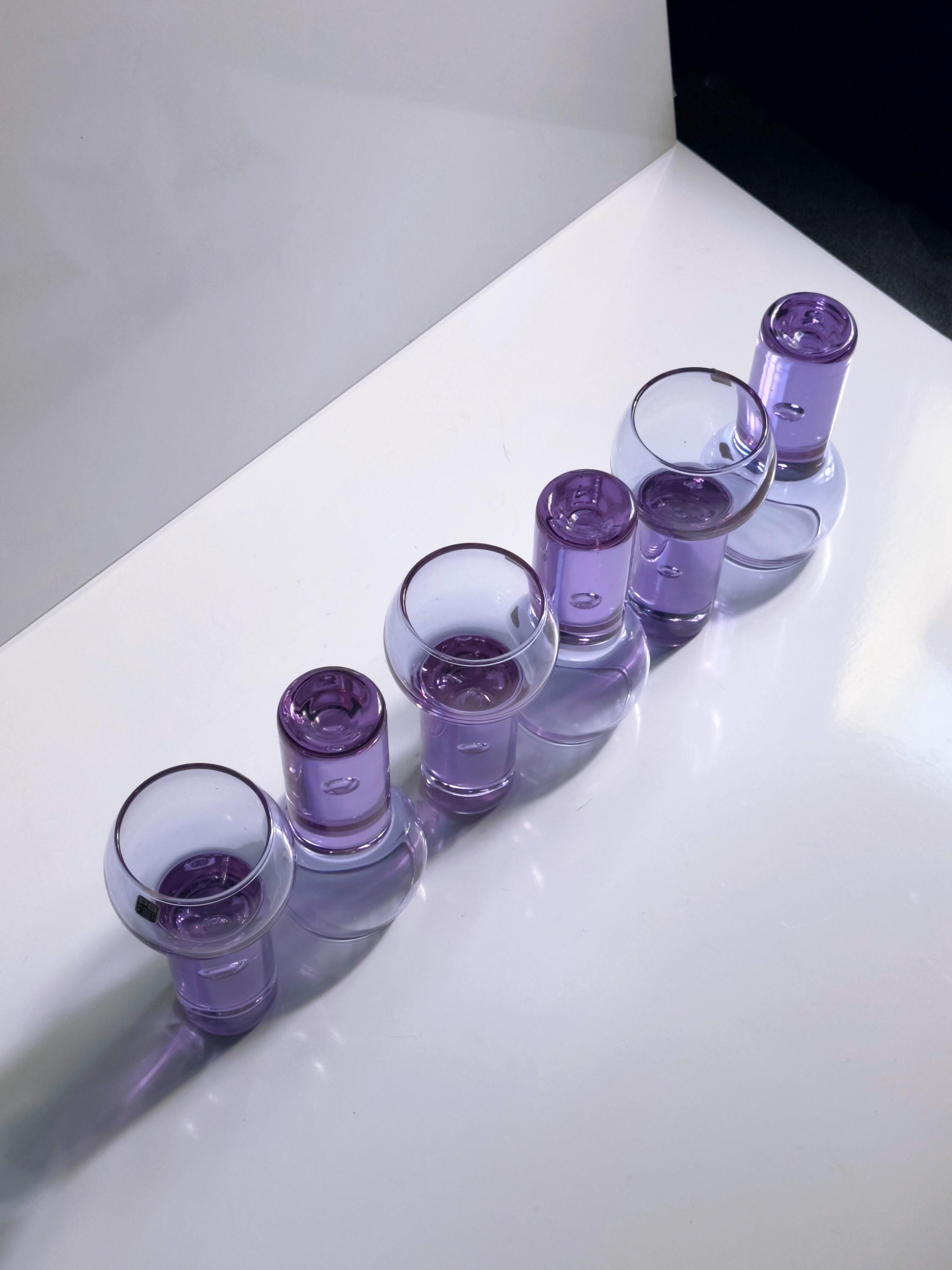 6 Sergio Asti „Chameleon“ Aperitifgläser aus Alexandritglas