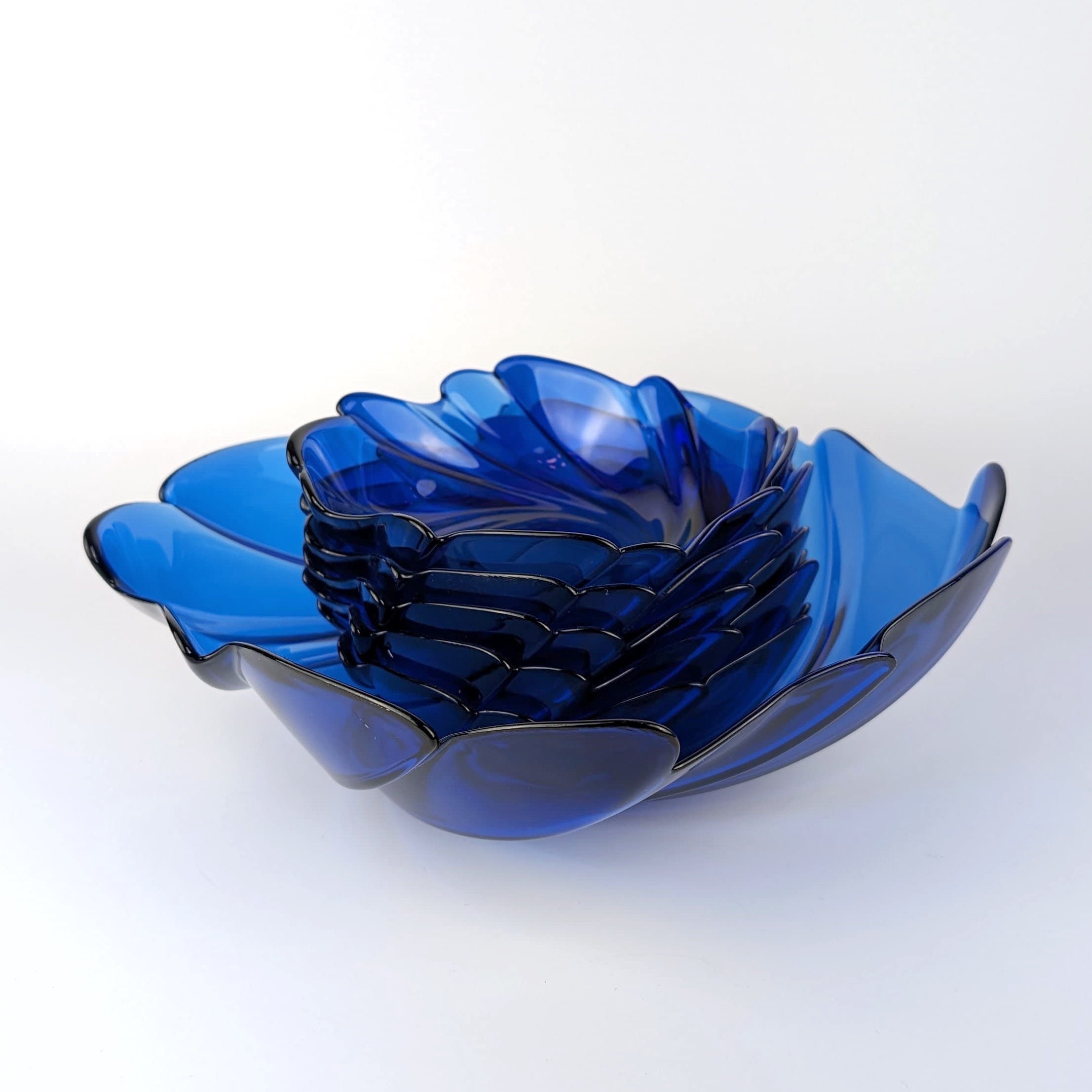 6-teiliges Vintage Glasschalen-Set in Kobaltblau