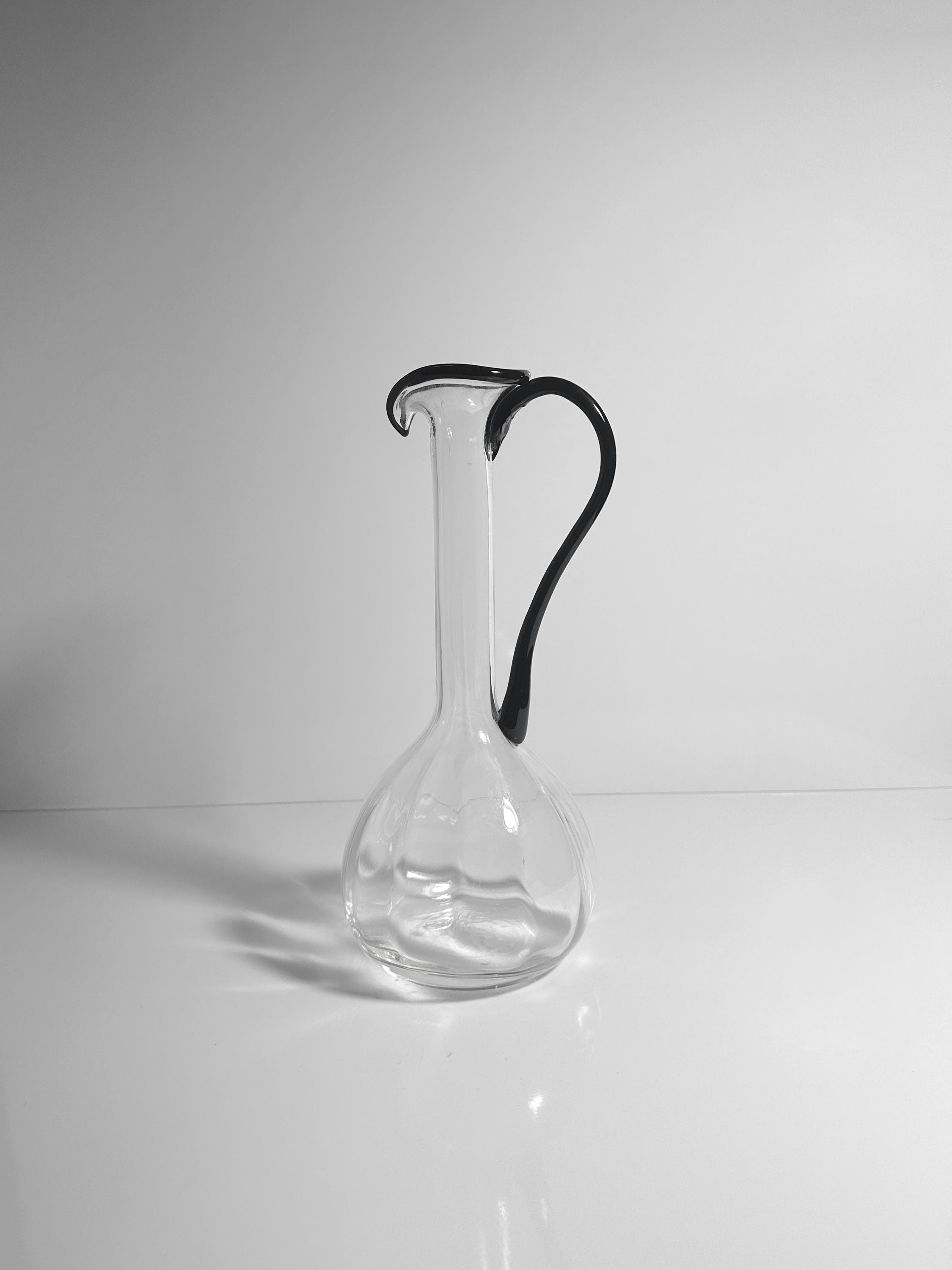Vintage Murano Henkelvase mit schwarzem Glasgriff