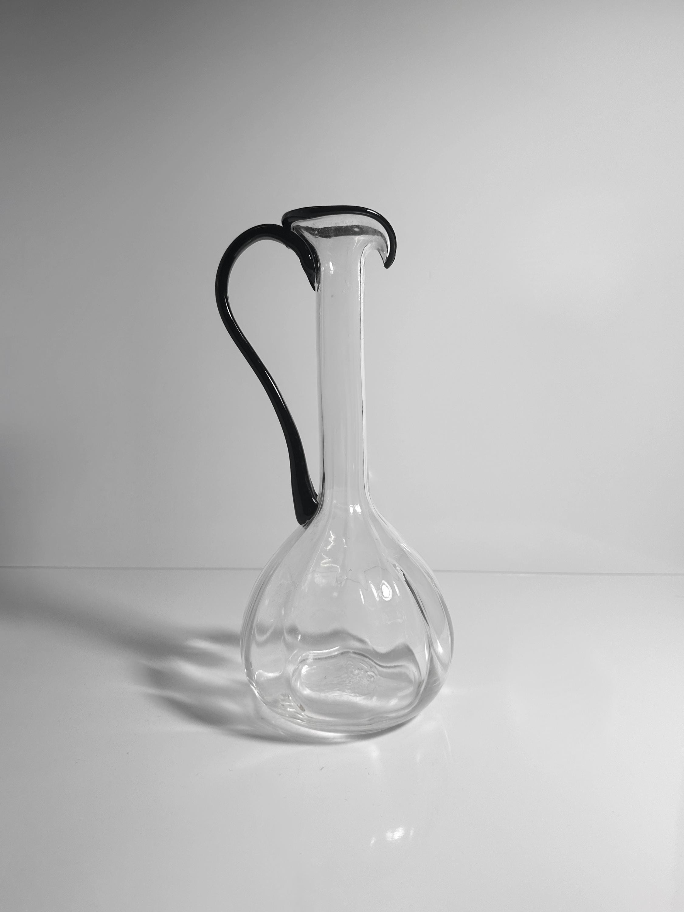 Vintage Murano Henkelvase mit schwarzem Glasgriff