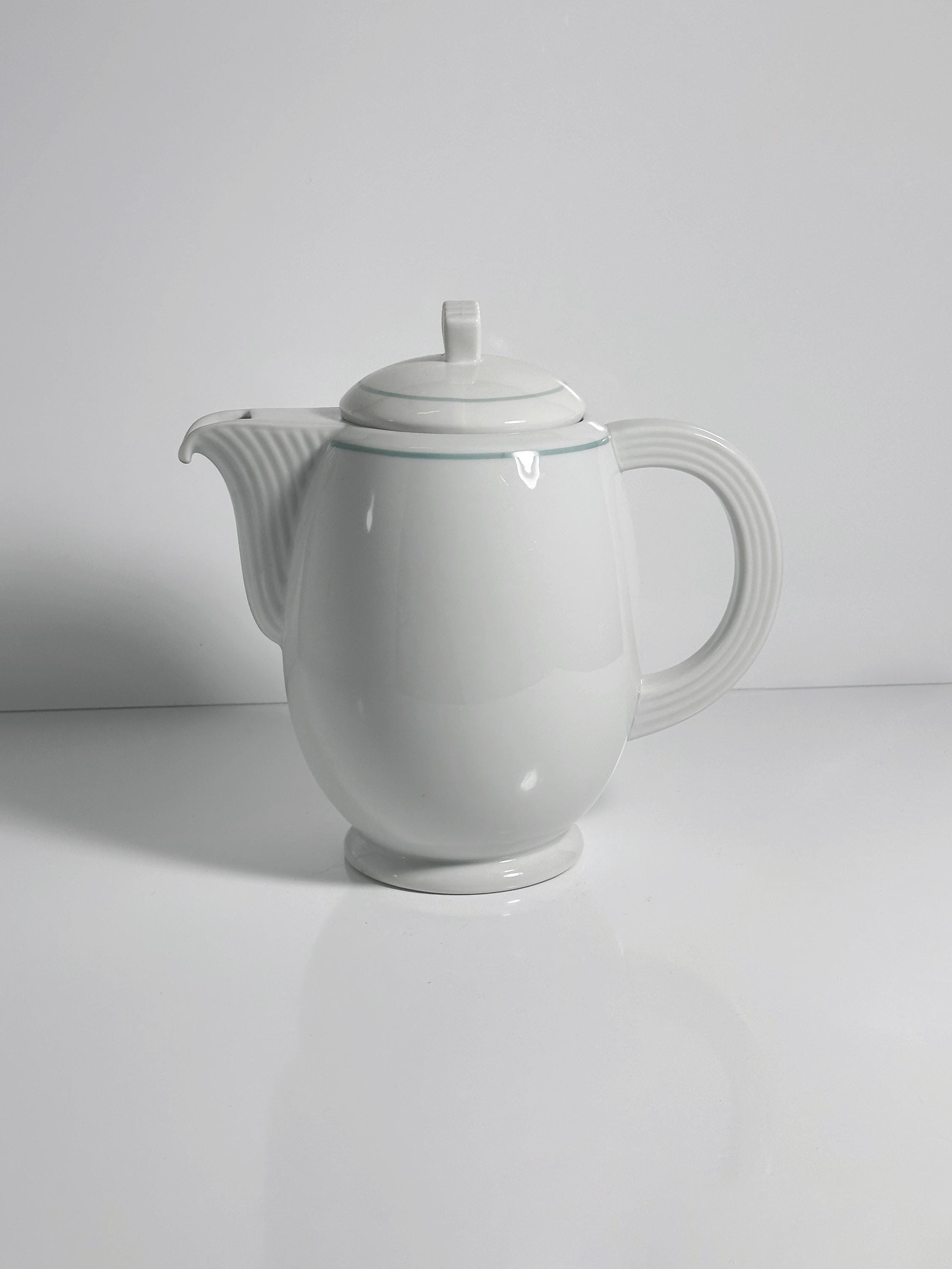 Vintage Art Deco Revival Teekanne in Weiß und Mintgrün
