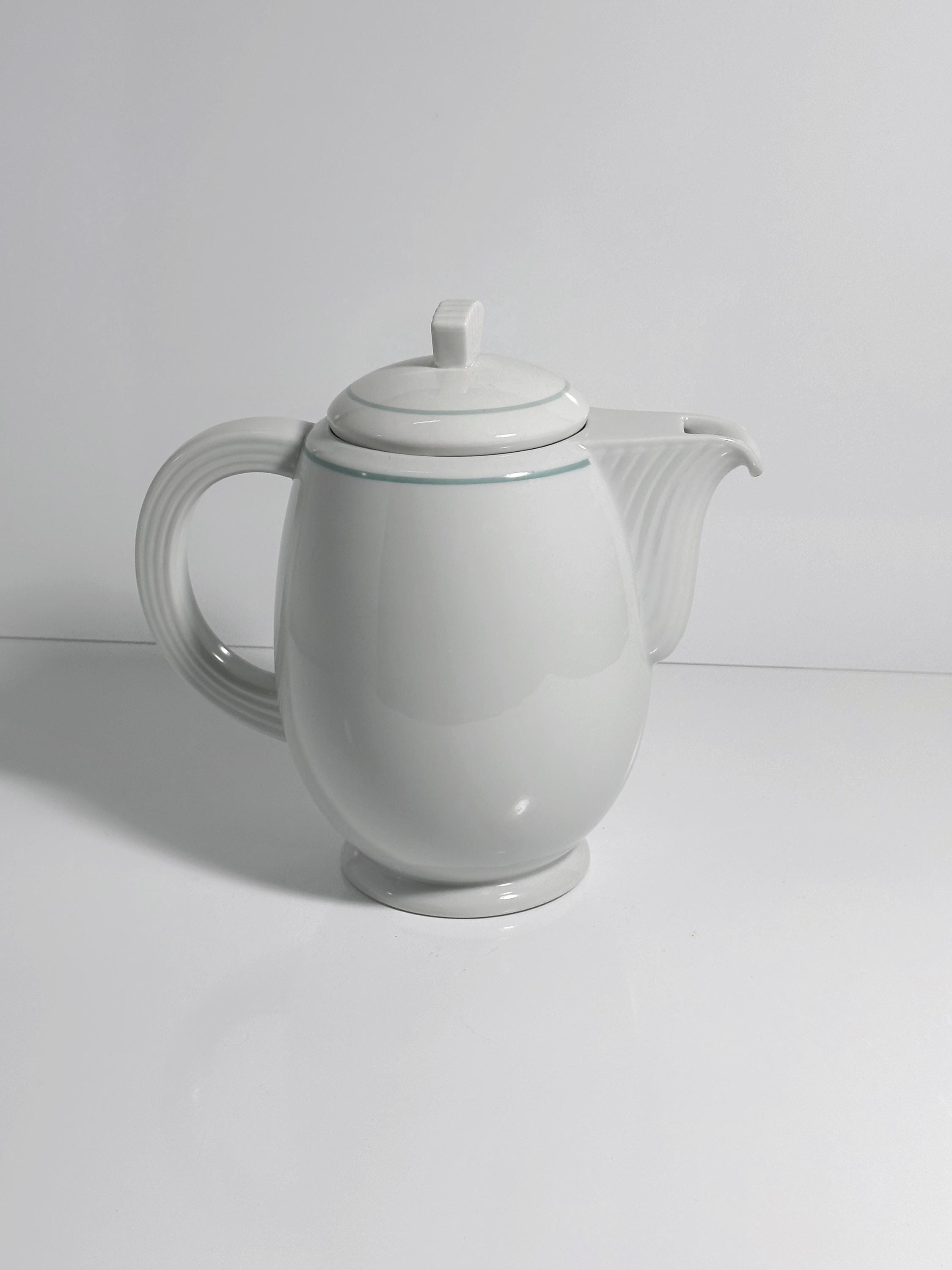 Vintage Art Deco Revival Teekanne in Weiß und Mintgrün