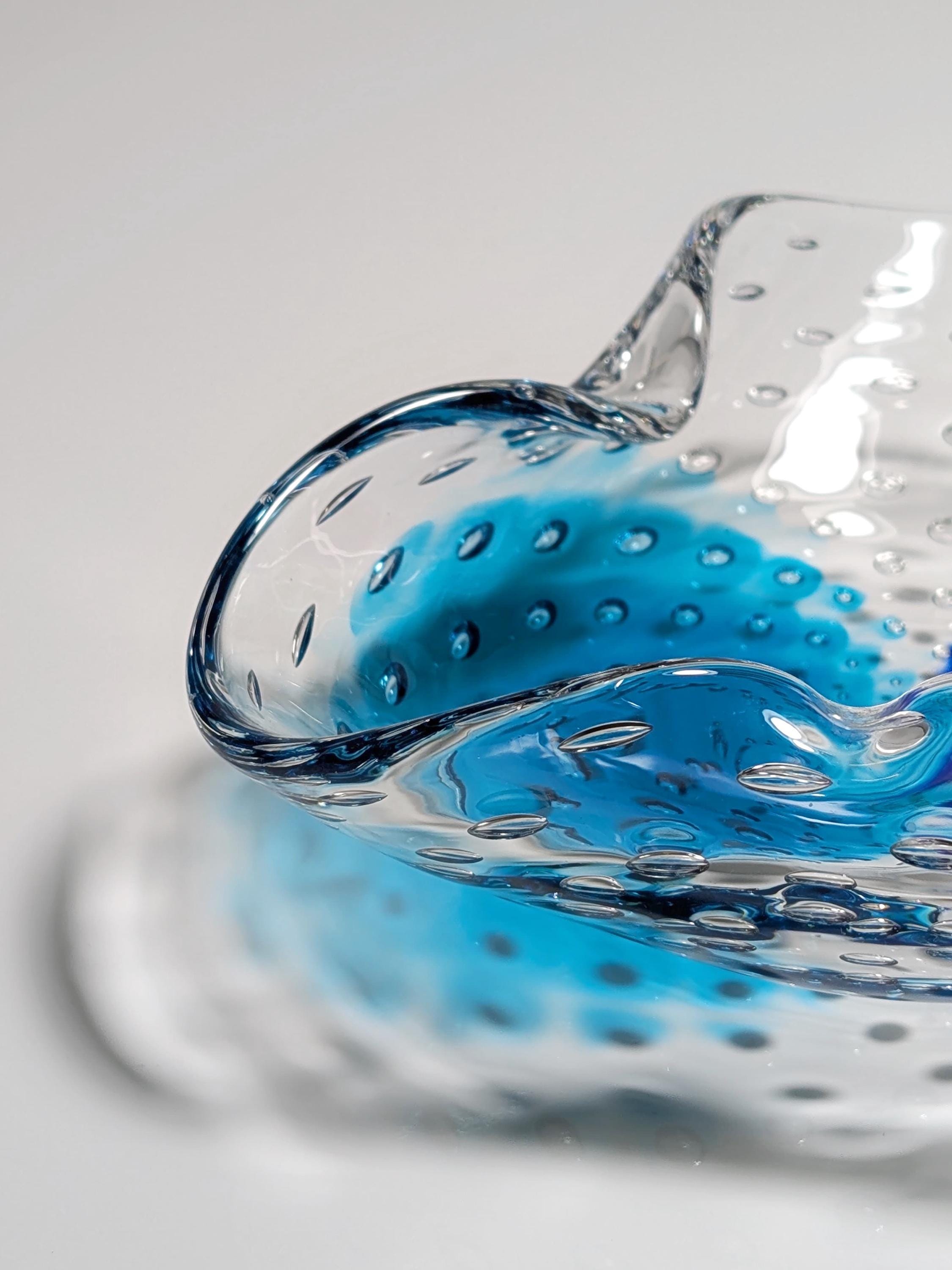 Vintage Murano Bullicante Glasschale in Türkis & Blau