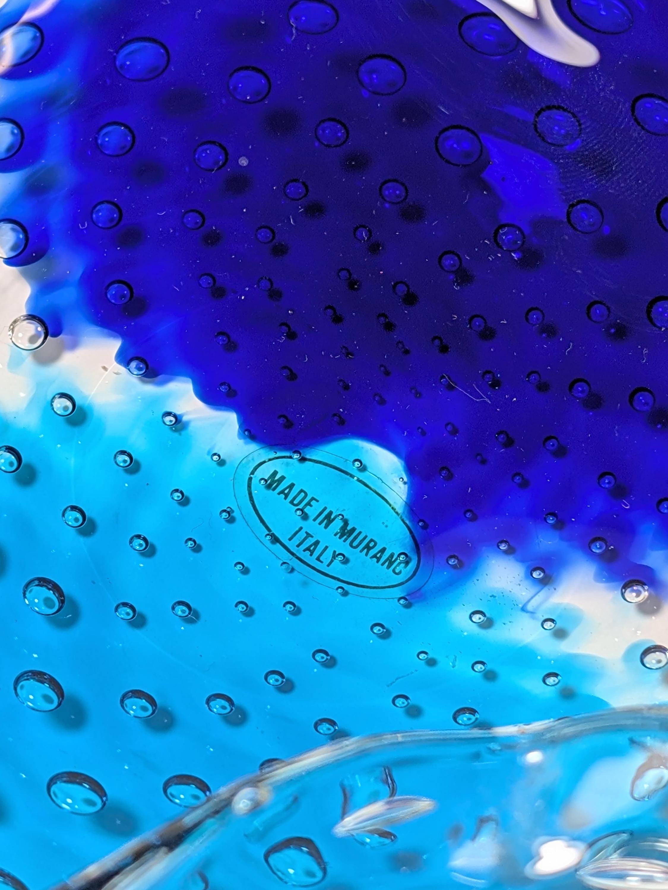 Vintage Murano Bullicante Glasschale in Türkis & Blau