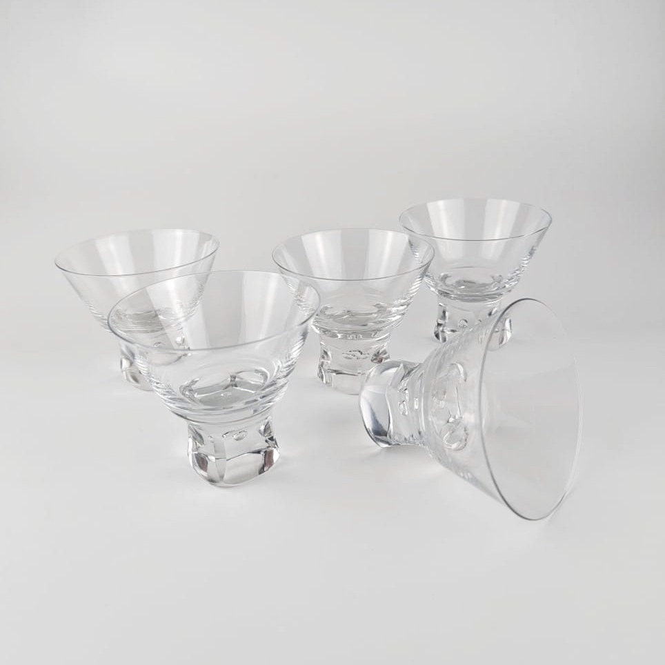 5 Vintage Kristallglas Dessertschalen mit Bubble-Fuß