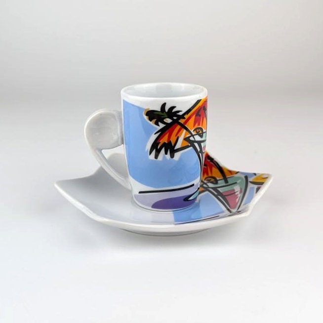 6 italienische Espresso-Tassen mit Stern-Untertassen