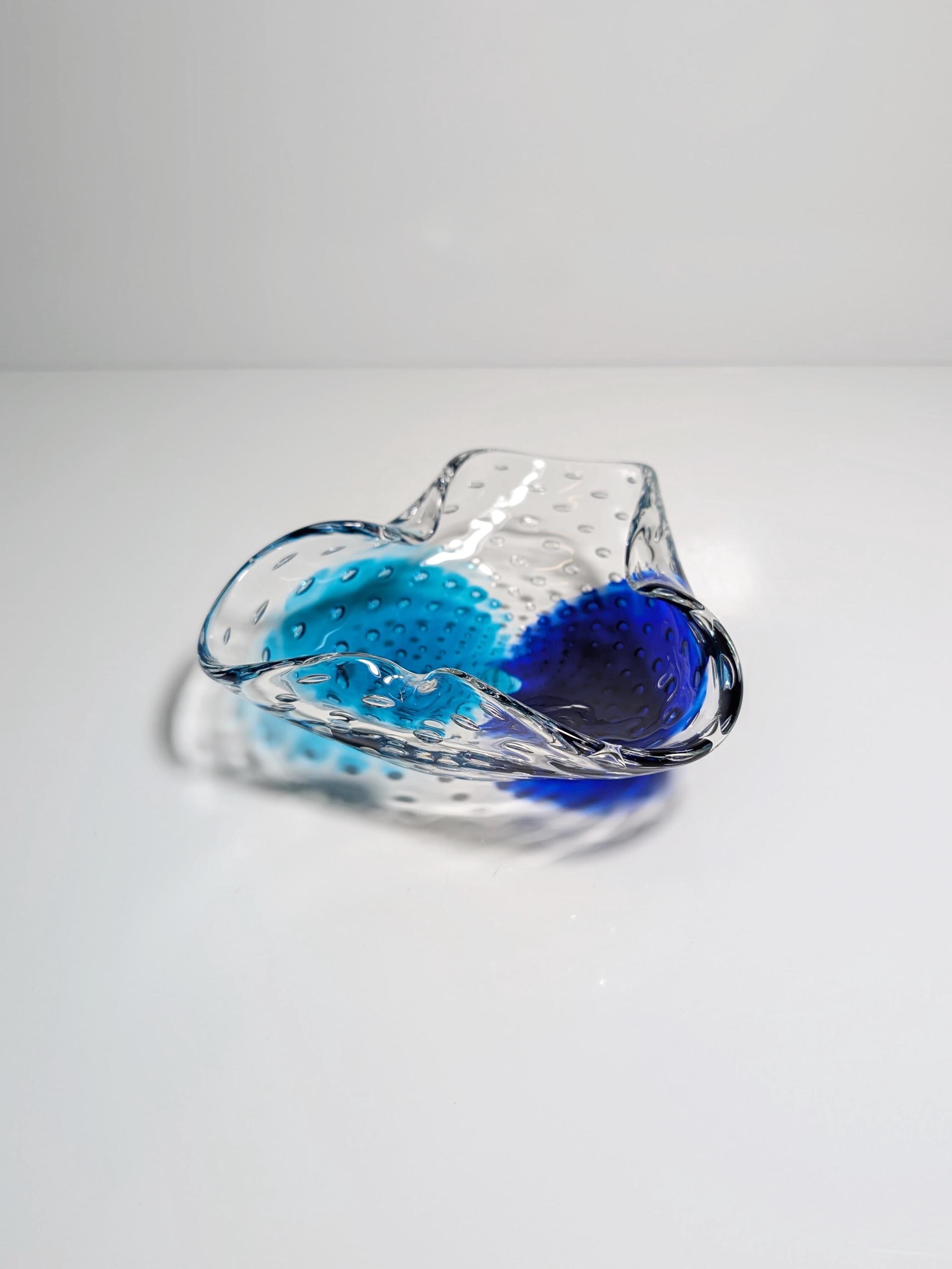 Vintage Murano Bullicante Glasschale in Türkis & Blau