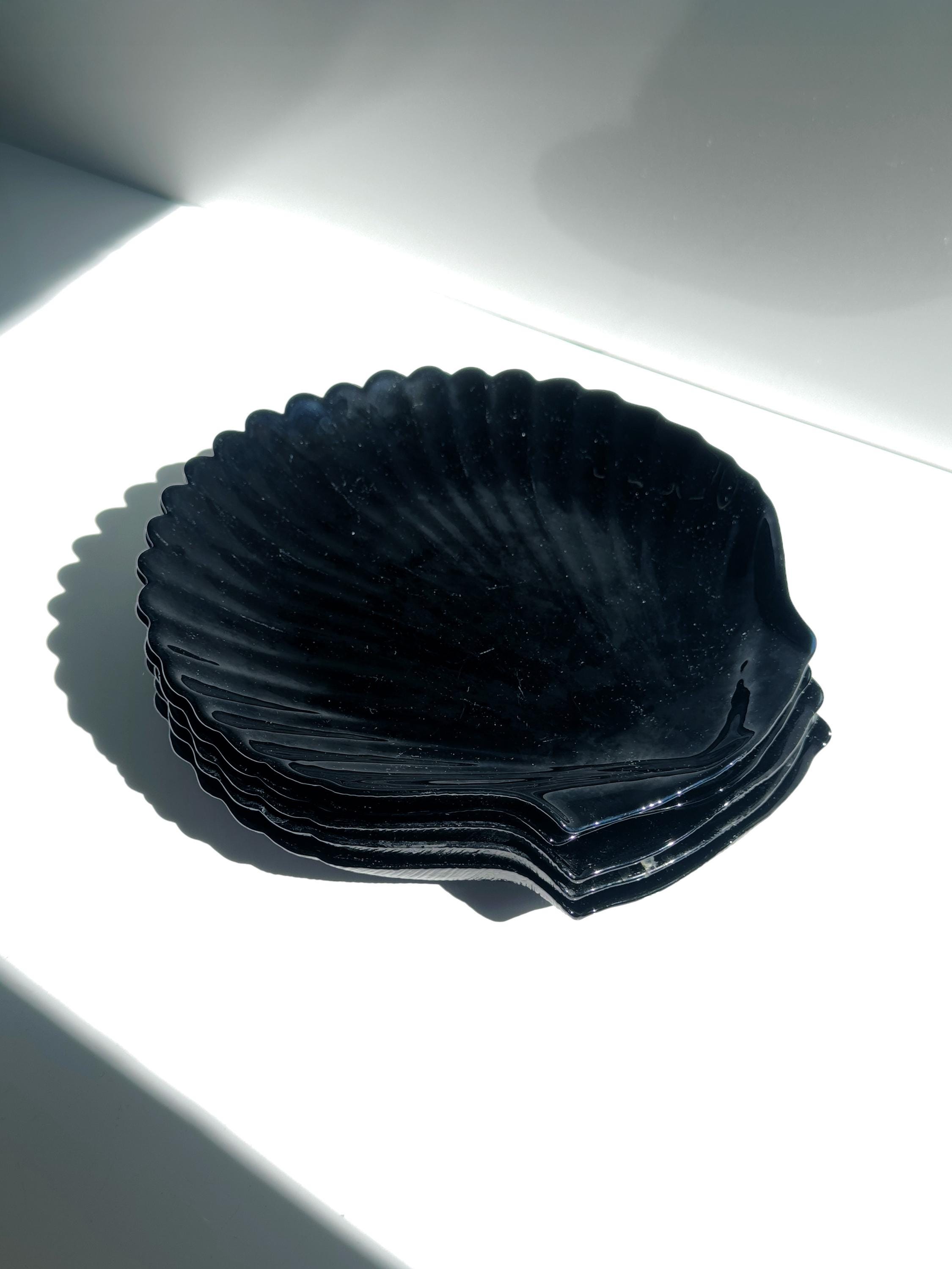 5 Arcoroc „Coquillage“ Muschelteller aus schwarzem Glas