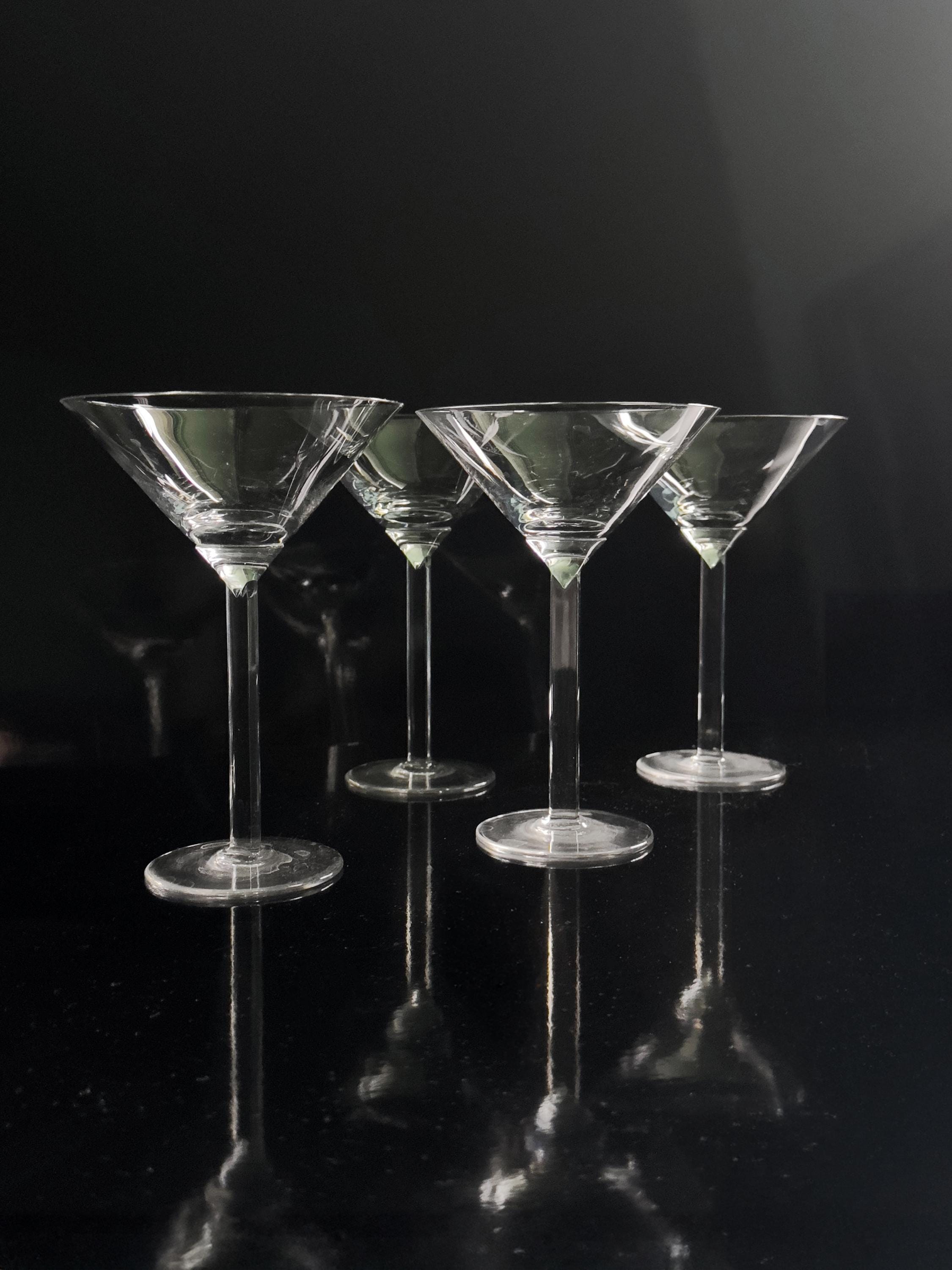 4 Vintage Martini-Gläser mit rechteckigem Stiel