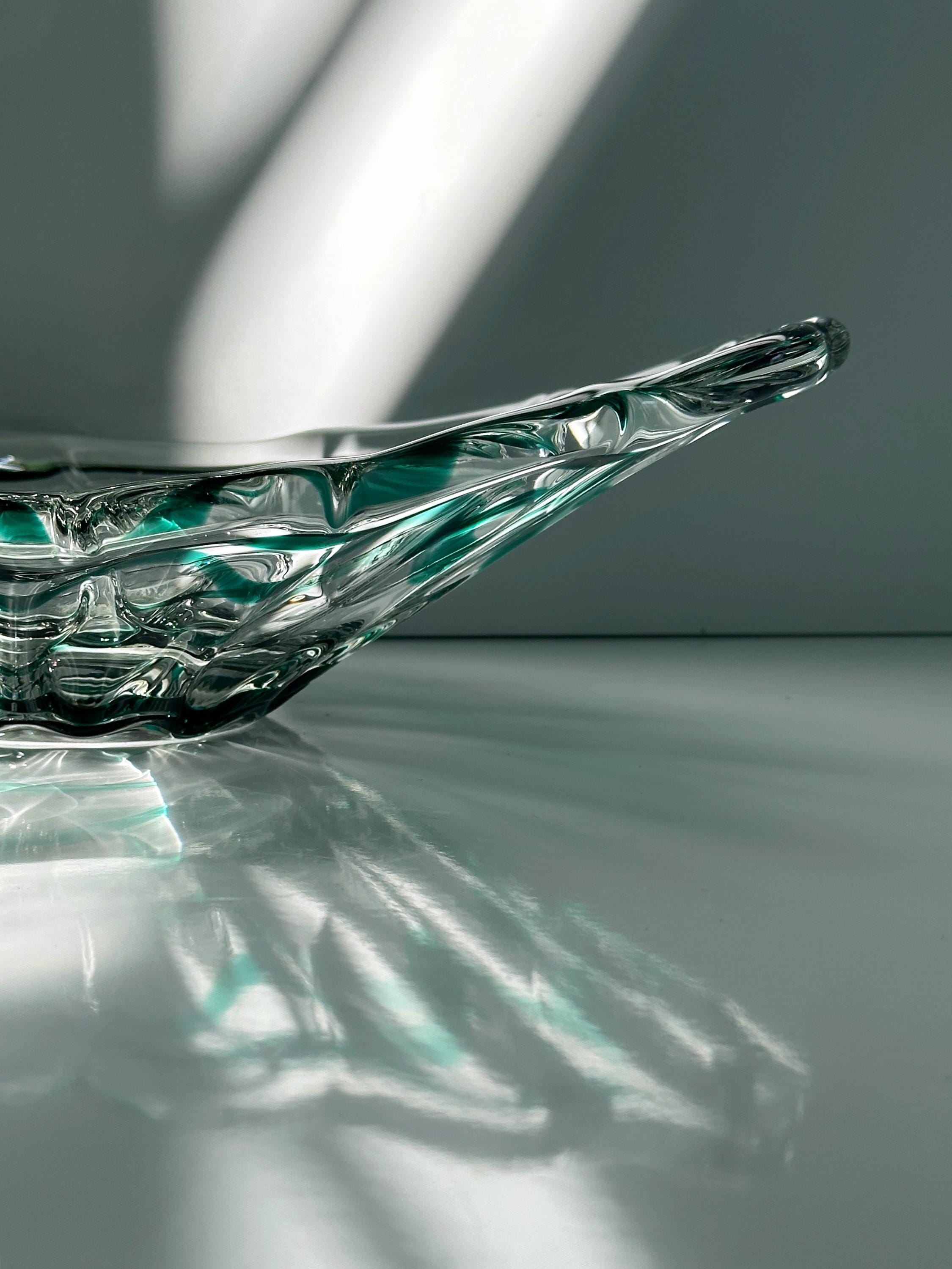 Vintage Murano Glasschale mit grünem Swirl, Italien 1970er