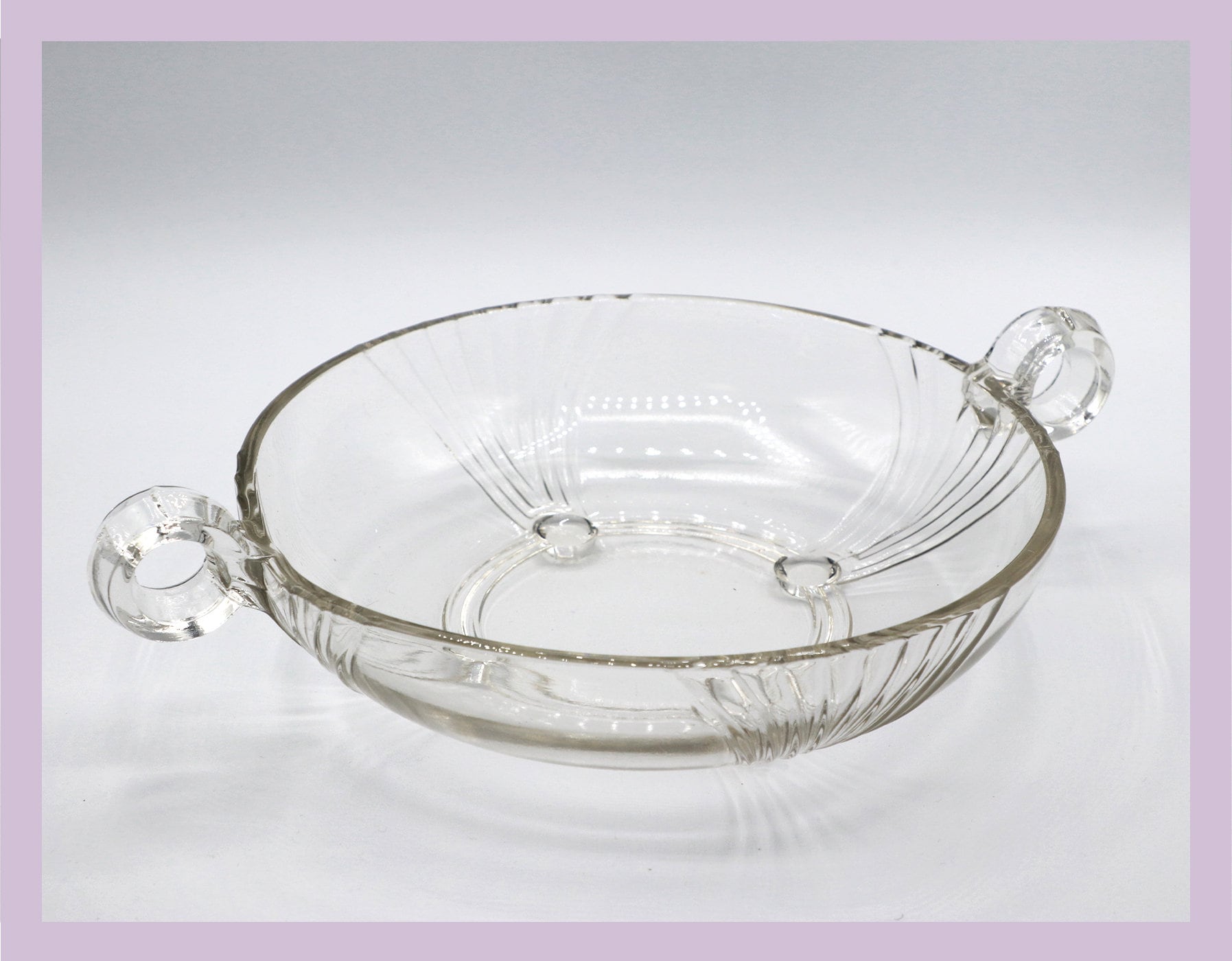 Vintage Glasschale mit Henkeln, 1980er Art Deco Revival