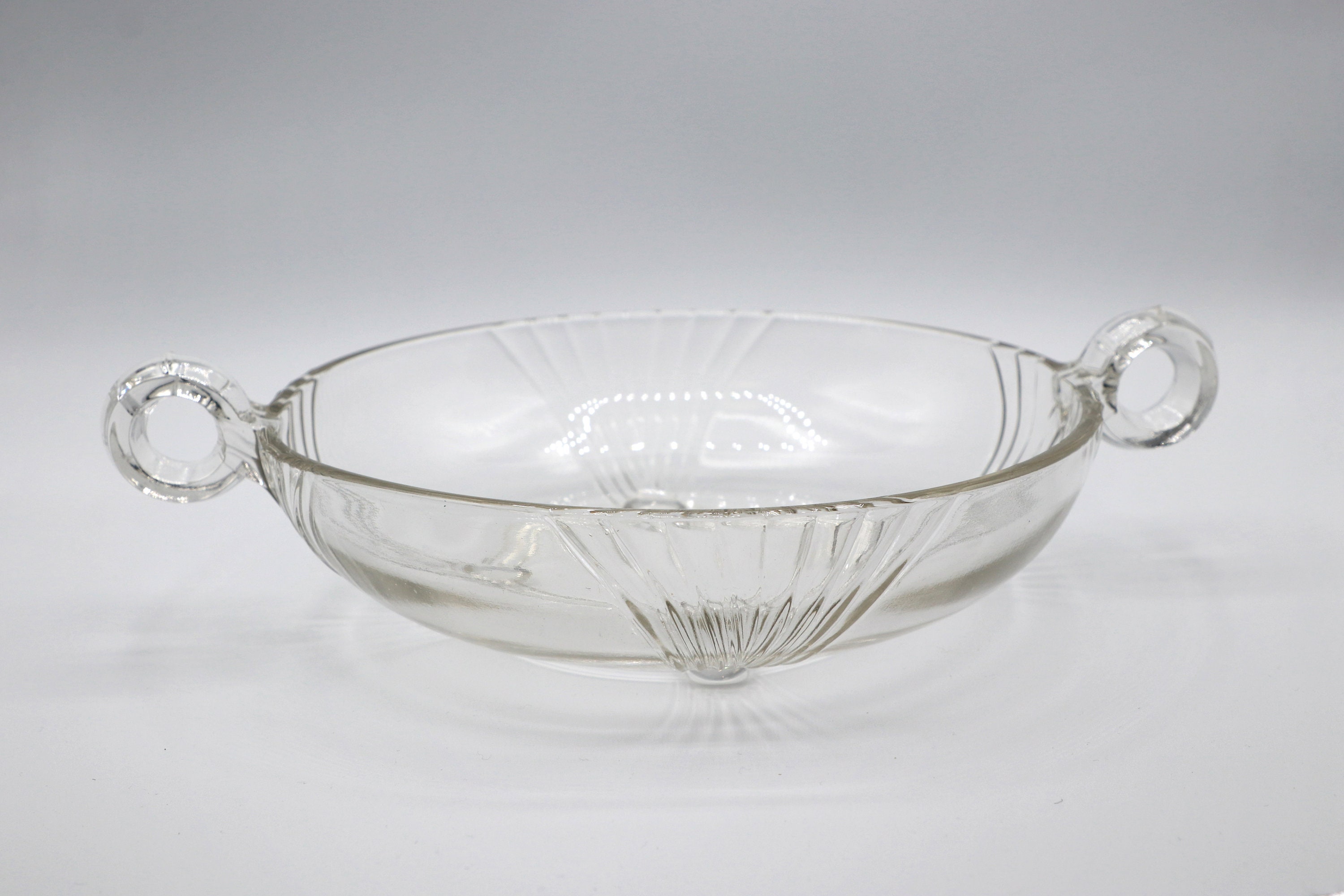 Vintage Glasschale mit Henkeln, 1980er Art Deco Revival
