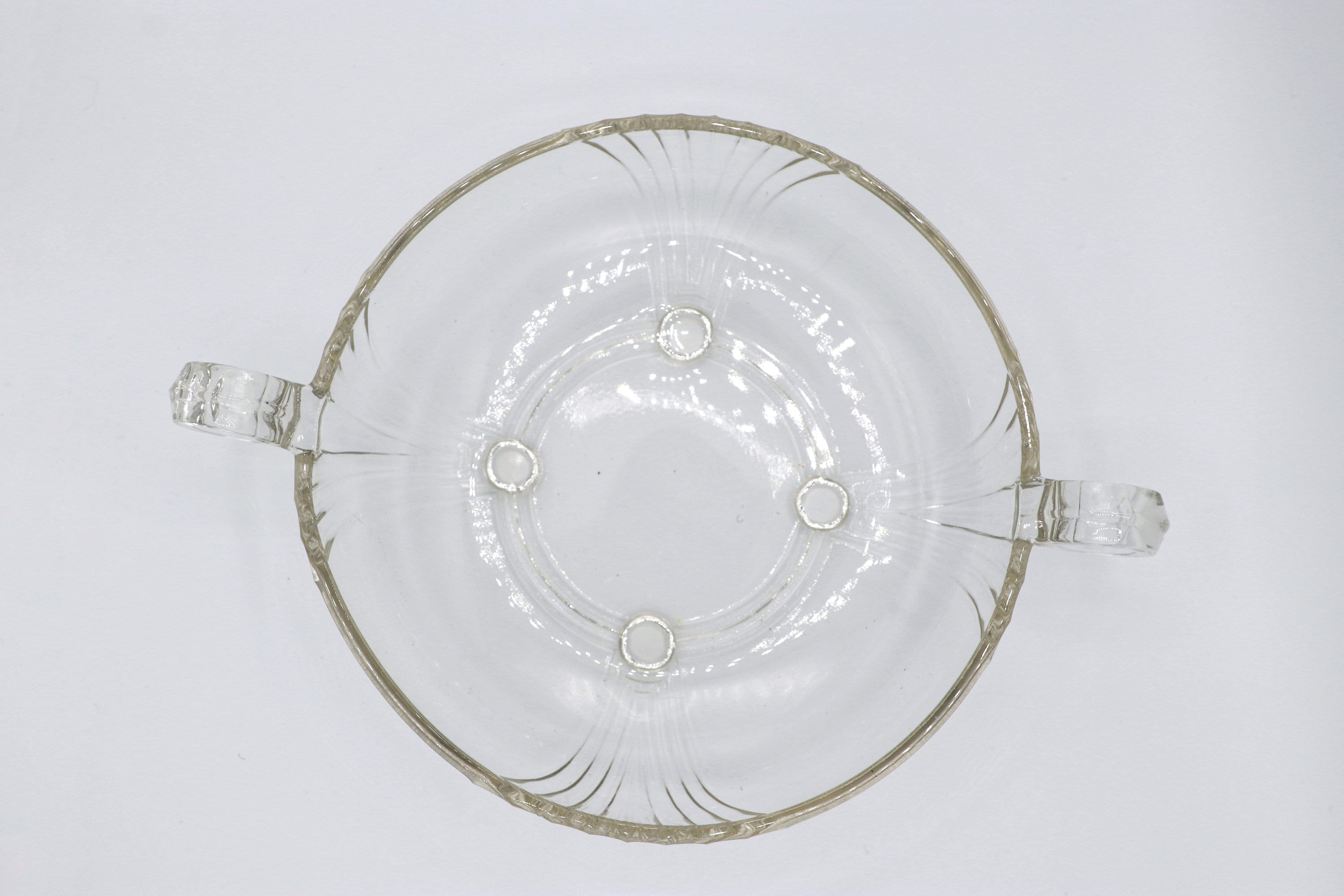 Vintage Glasschale mit Henkeln, 1980er Art Deco Revival