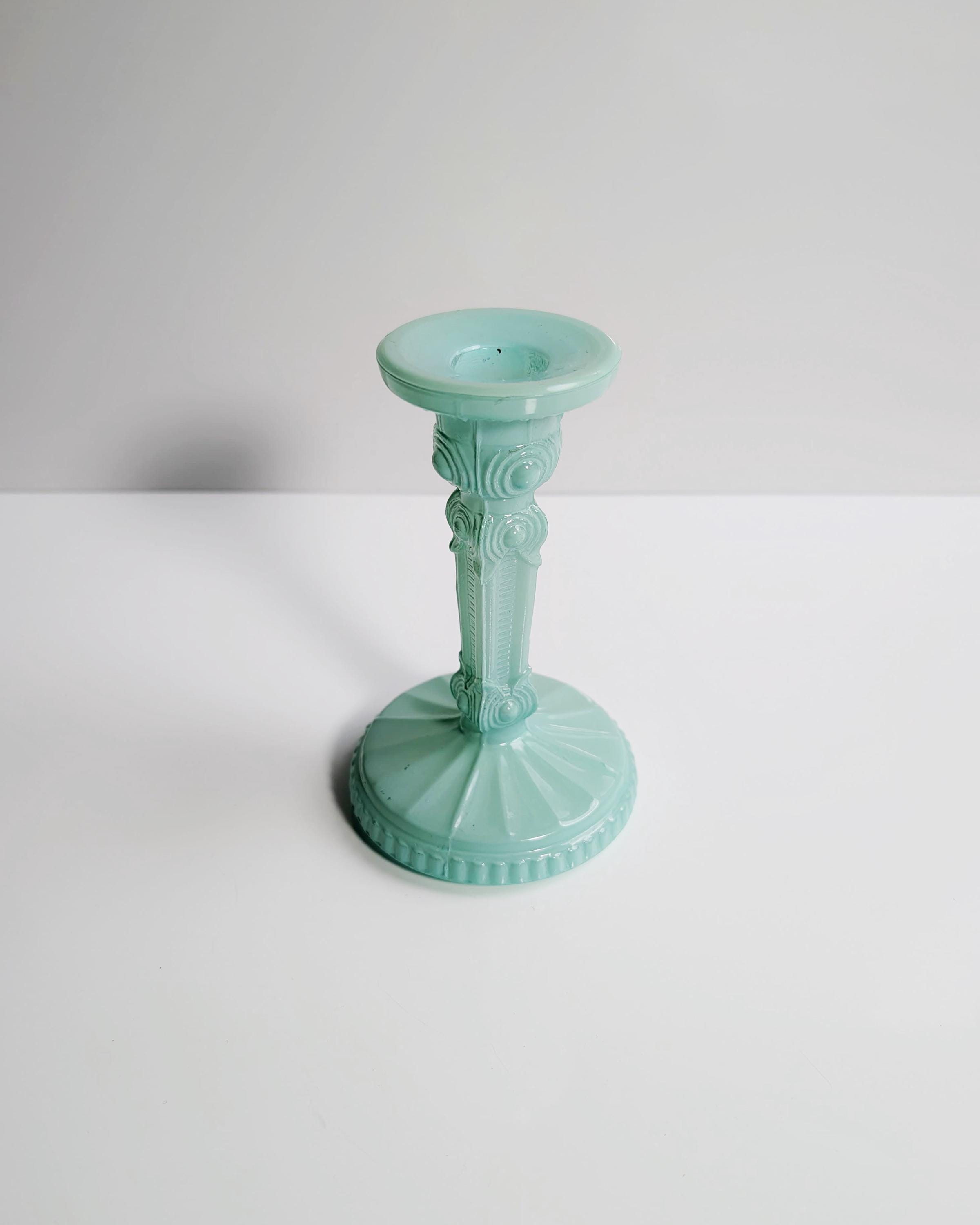 Vintage Glas Kerzenhalter in Mintgrün
