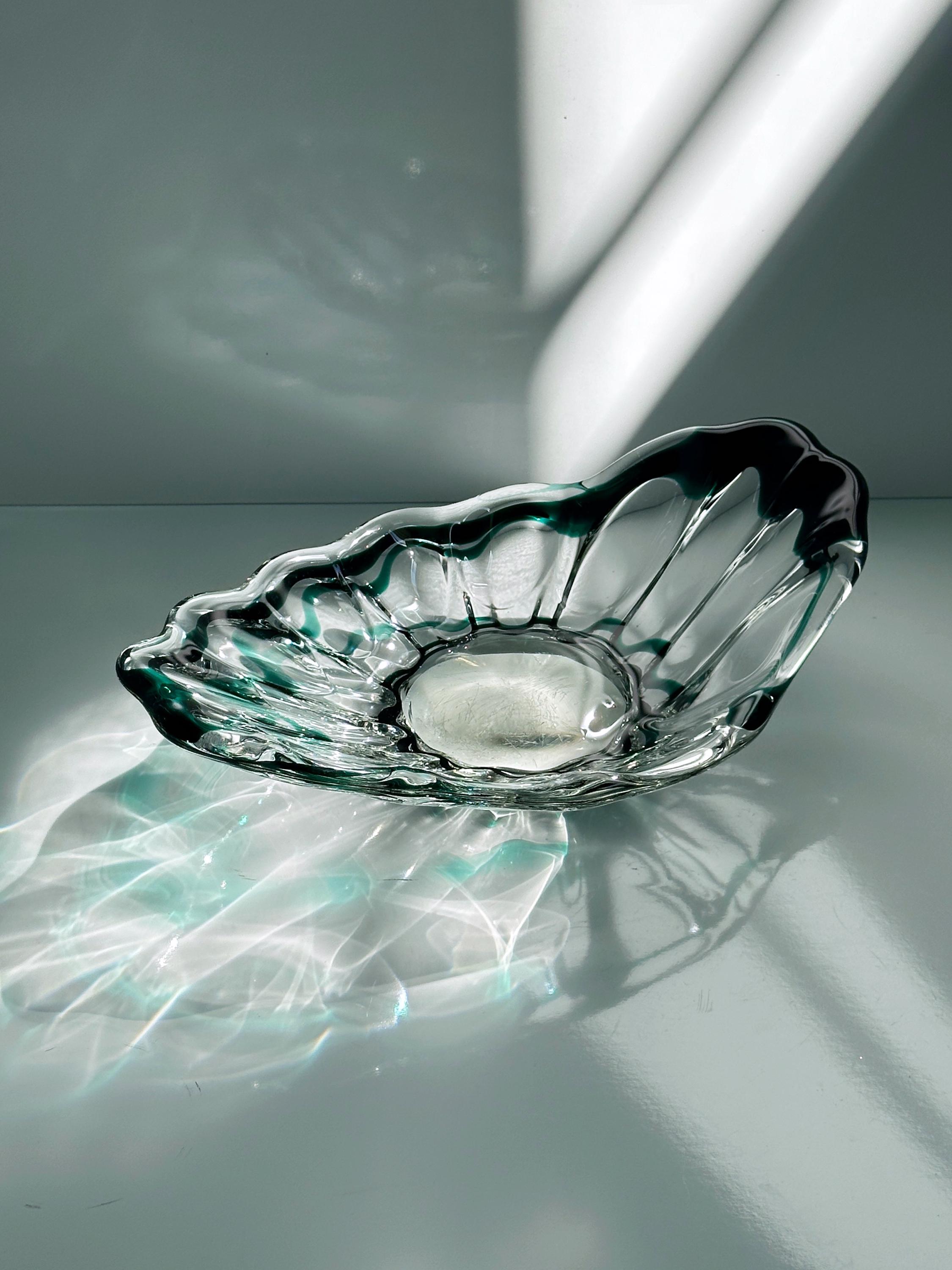 Vintage Murano Glasschale mit grünem Swirl, Italien 1970er