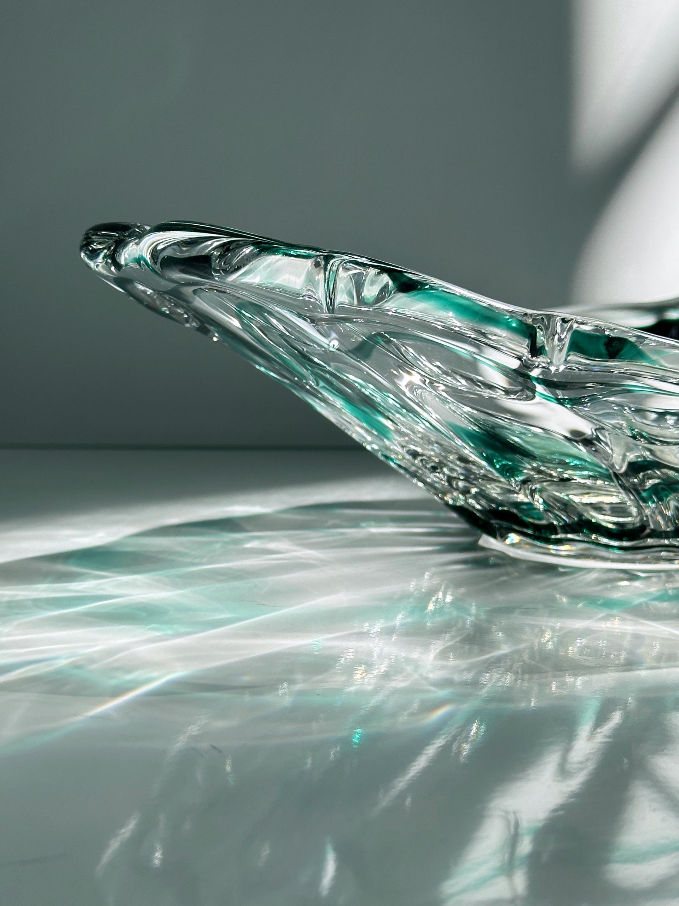 Vintage Murano Glasschale mit grünem Swirl, Italien 1970er