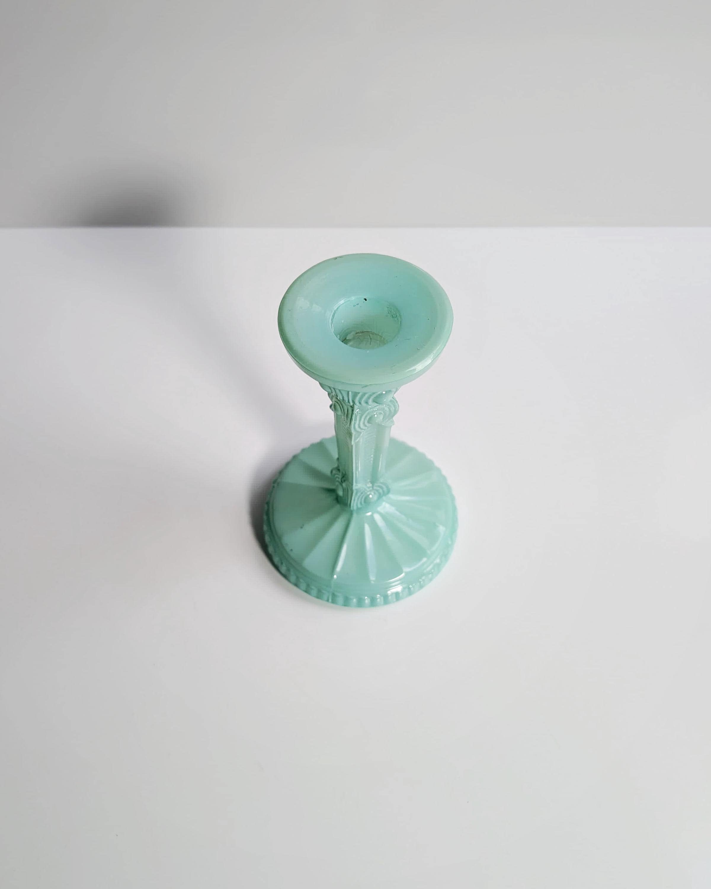 Vintage Glas Kerzenhalter in Mintgrün
